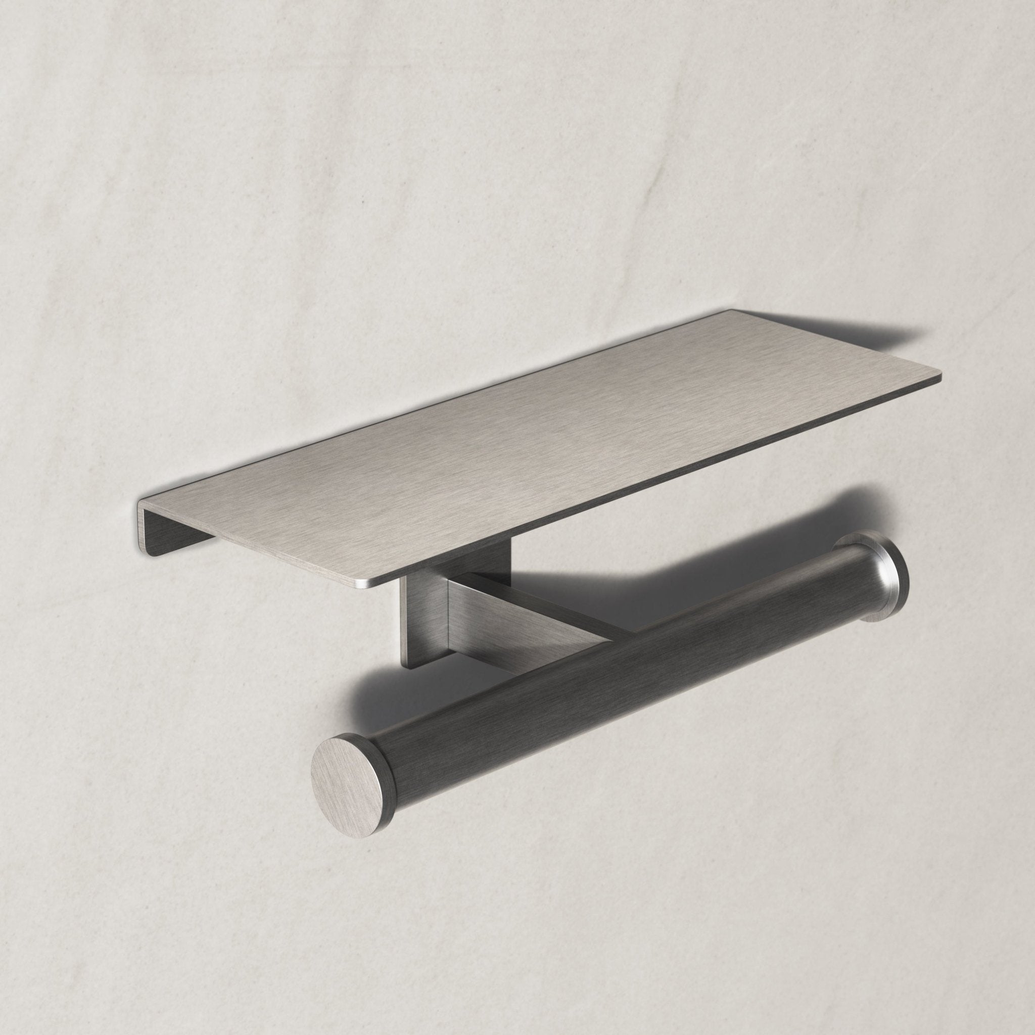 Image of Double Toilet Roll Holder with Shelf - Cavari