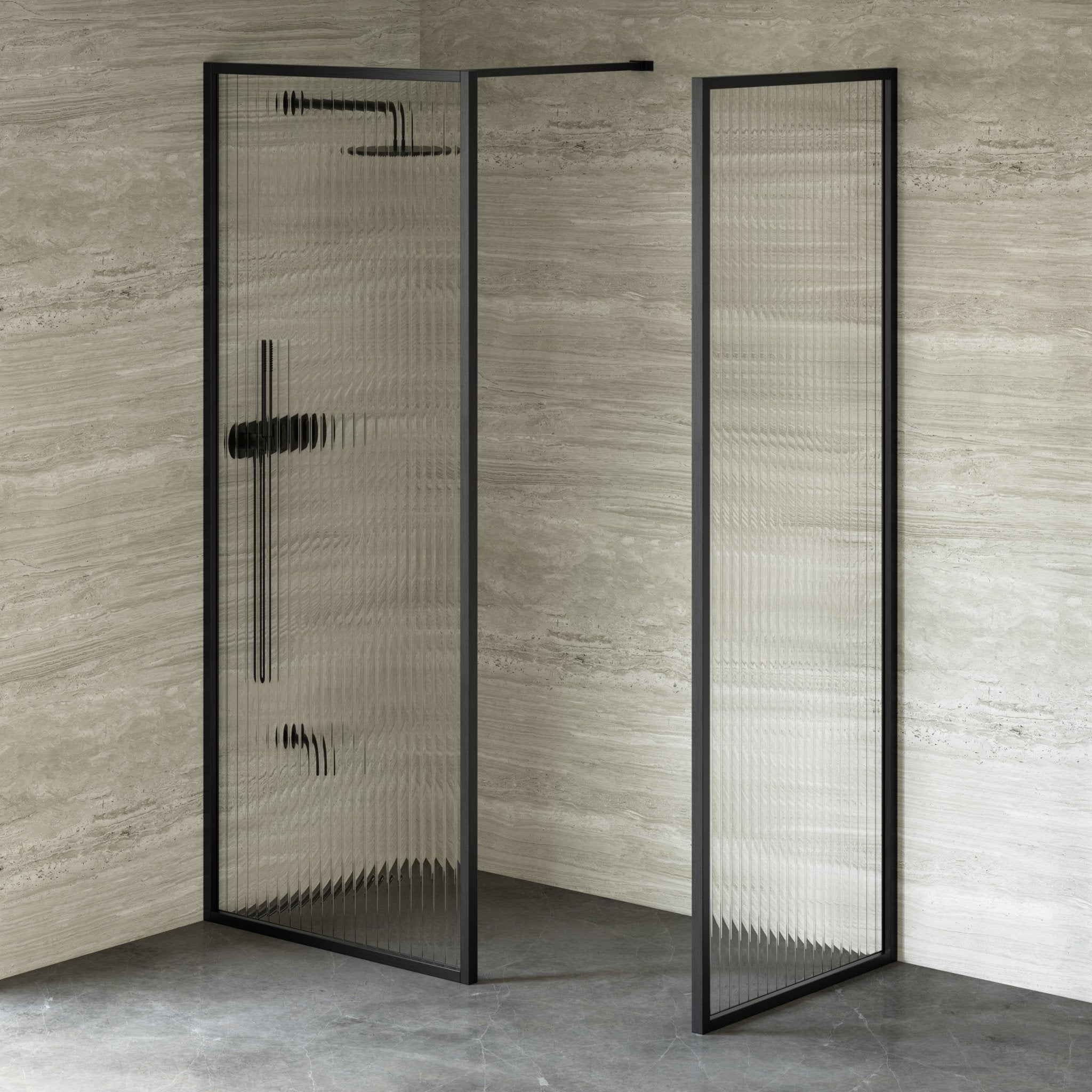 Image of Elara Reeded Shower Screen - Return Panel - Cavari