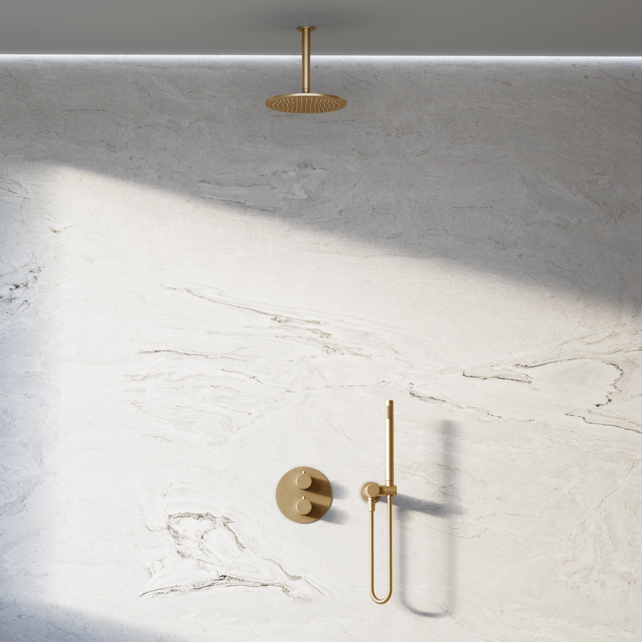 Image of Origin 2-Way Thermostatic Shower Set – Ceiling Mounted Overhead & Angled Hand Shower - Cavari