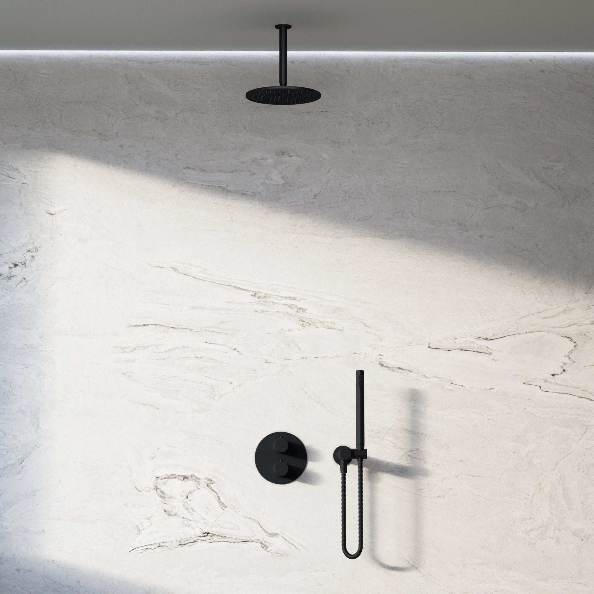 Image of Origin 2-Way Thermostatic Shower Set – Ceiling Mounted Overhead & Angled Hand Shower - Cavari