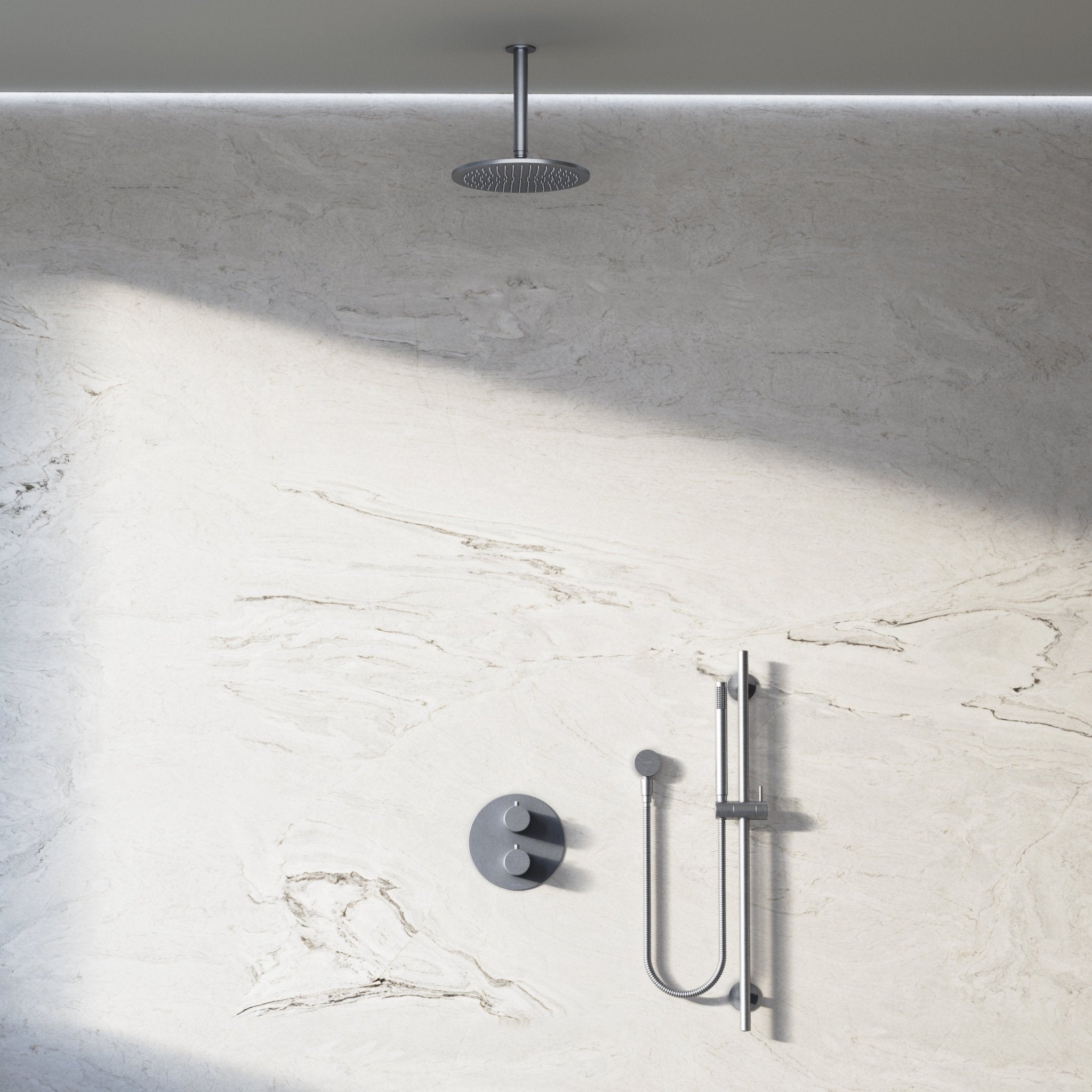 Image of Origin 2-Way Thermostatic Shower Set – Ceiling Mounted Overhead & Slide Rail Hand Shower - Cavari