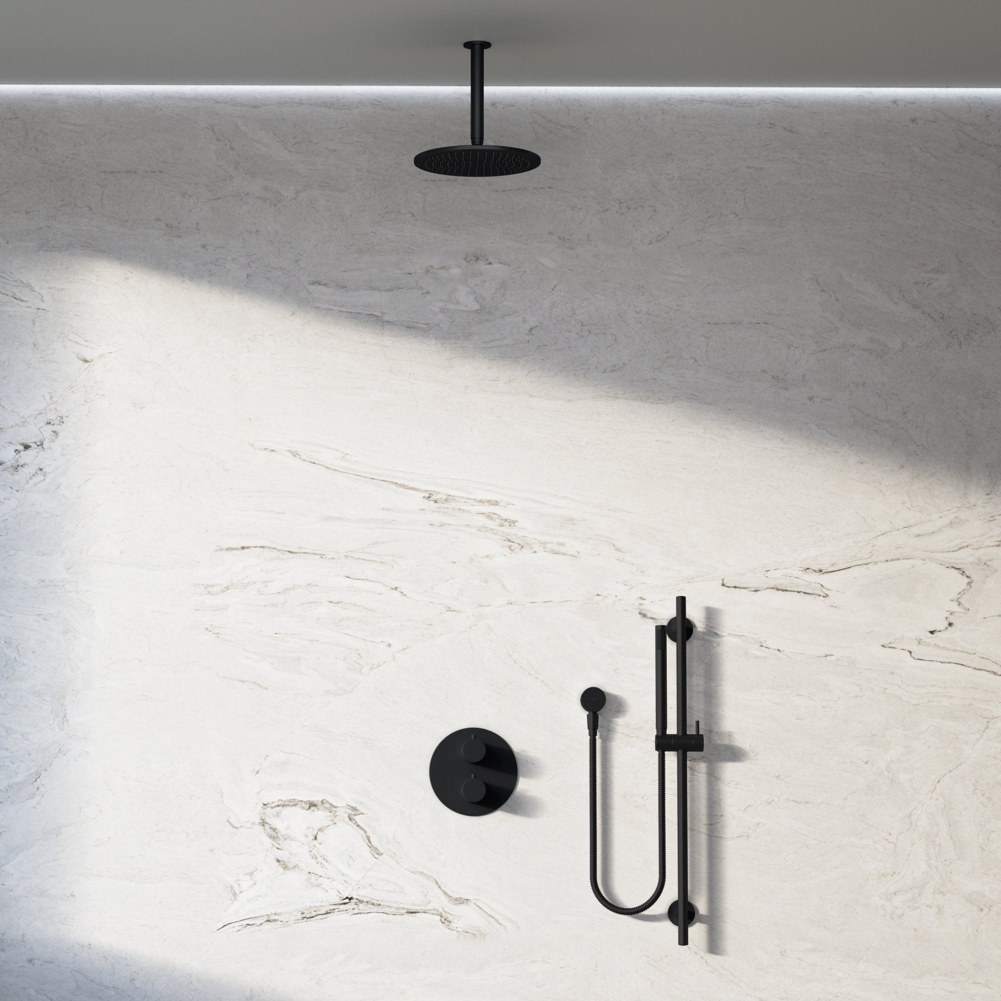 Image of Origin 2-Way Thermostatic Shower Set – Ceiling Mounted Overhead & Slide Rail Hand Shower - Cavari