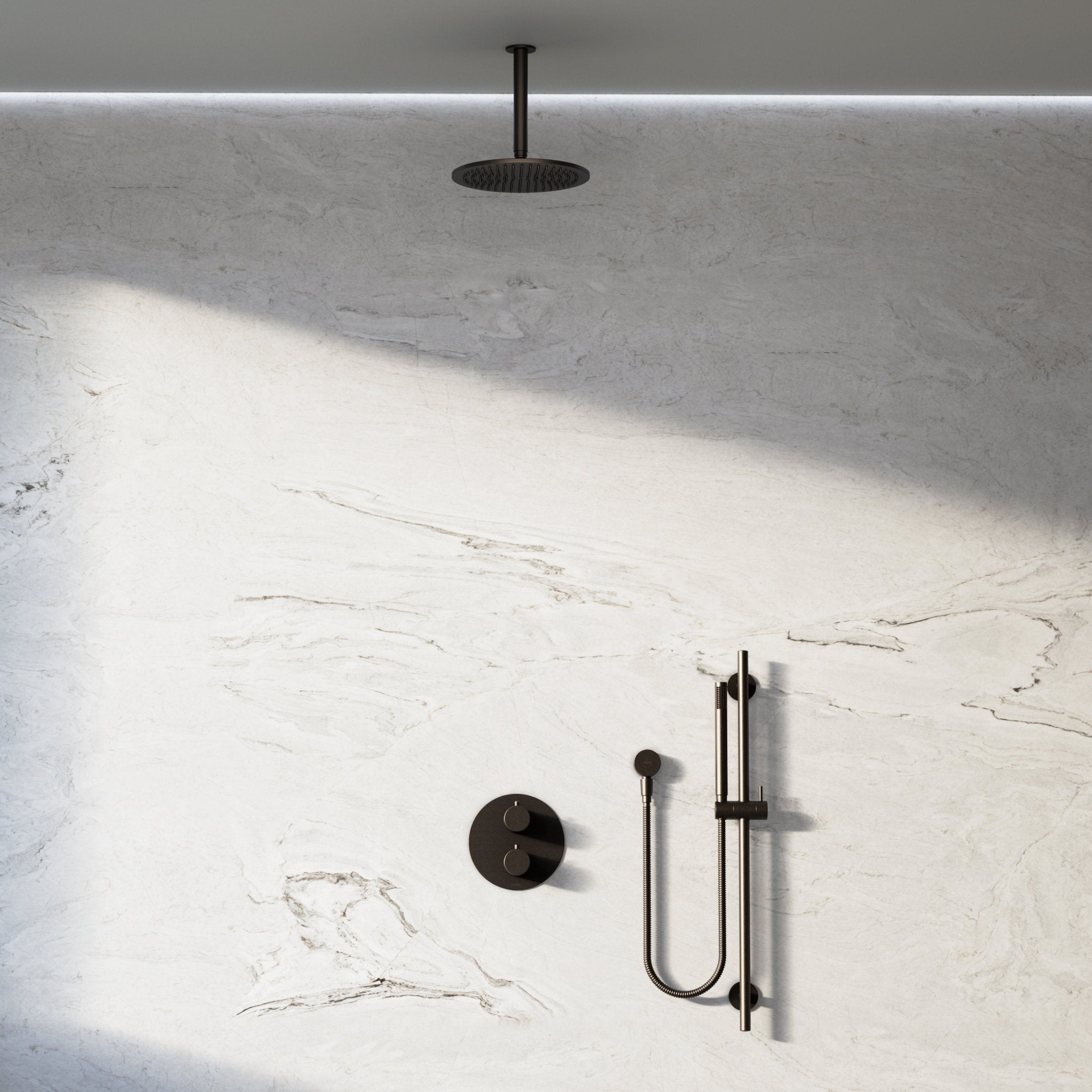 Image of Origin 2-Way Thermostatic Shower Set – Ceiling Mounted Overhead & Slide Rail Hand Shower - Cavari