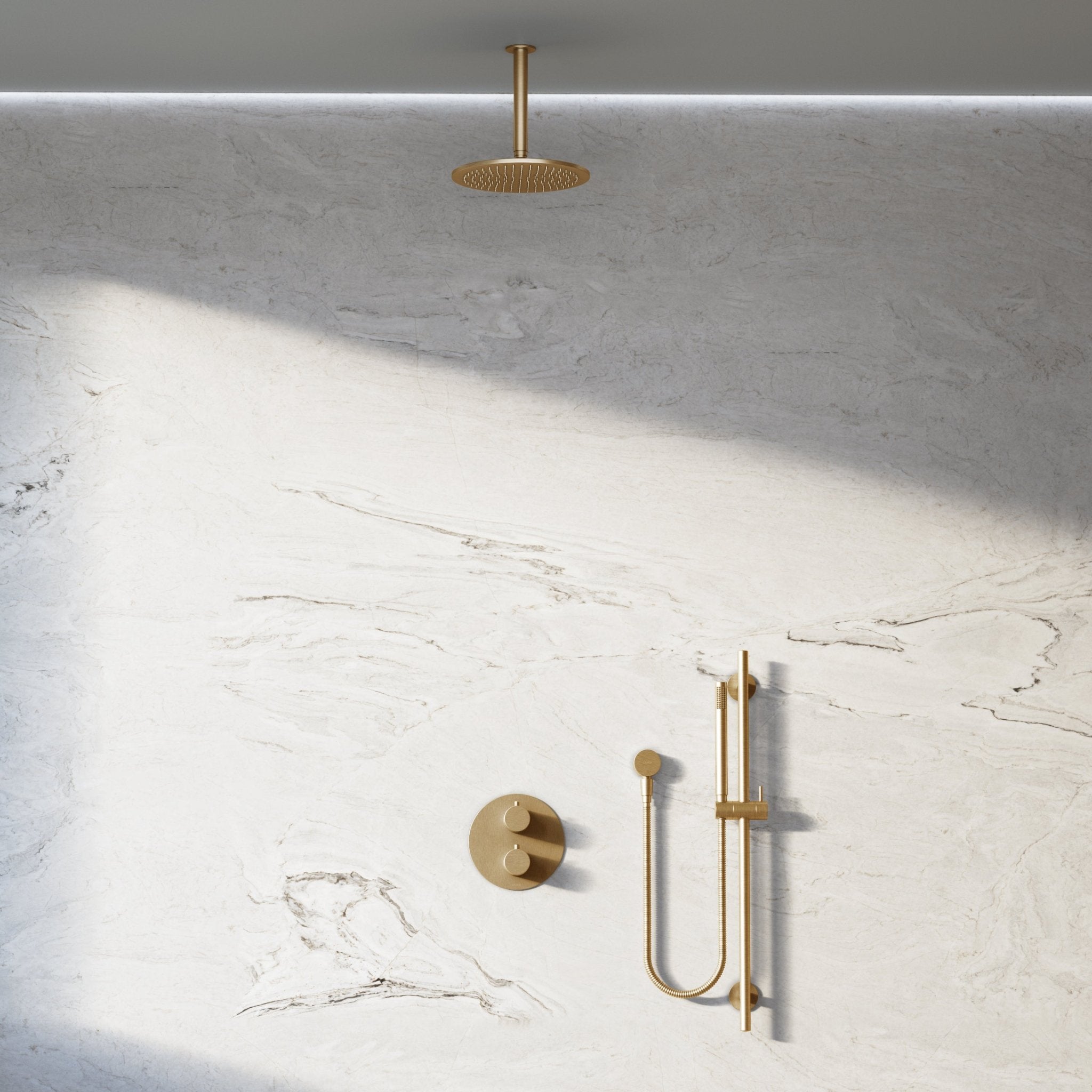 Image of Origin 2-Way Thermostatic Shower Set – Ceiling Mounted Overhead & Slide Rail Hand Shower - Cavari