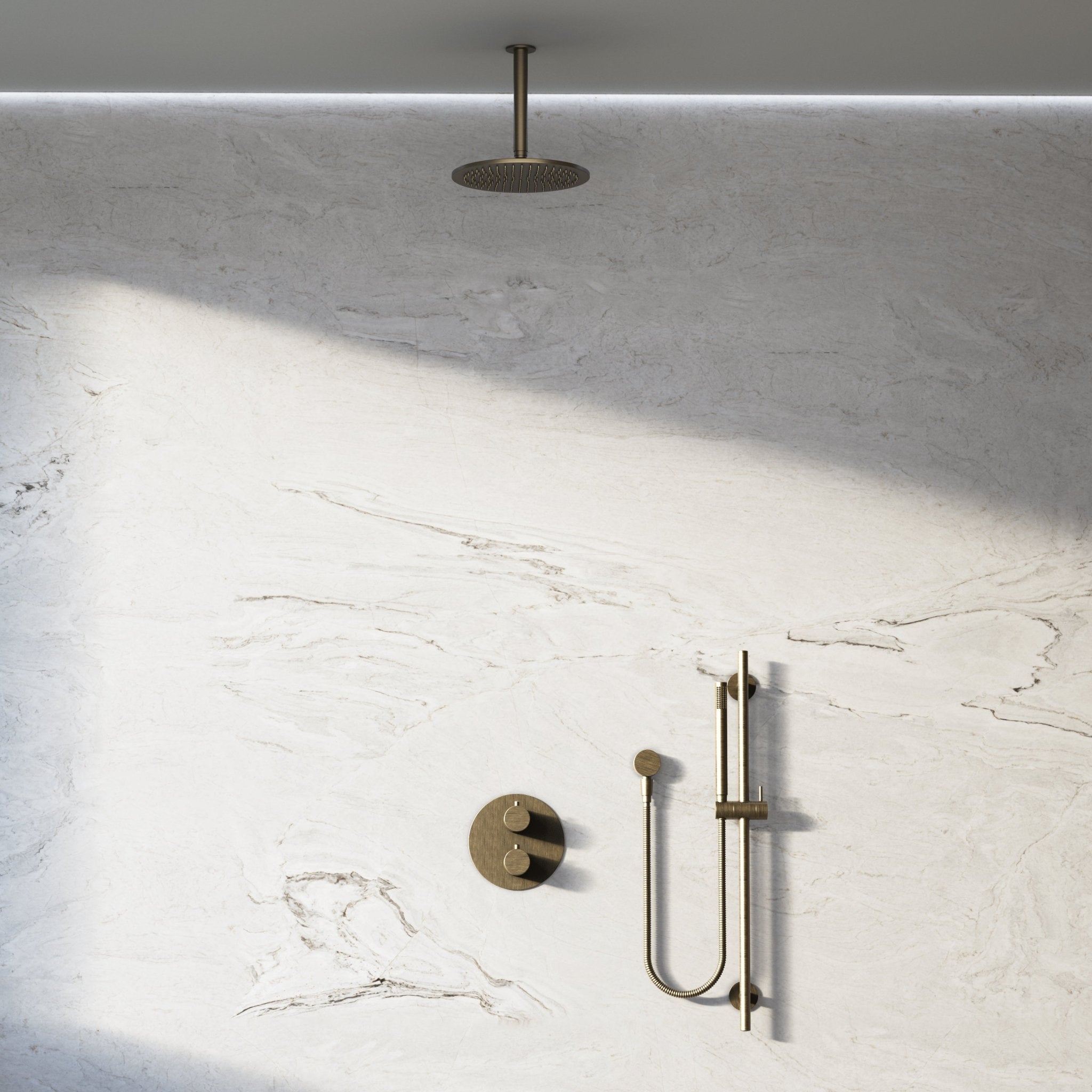 Image of Origin 2-Way Thermostatic Shower Set – Ceiling Mounted Overhead & Slide Rail Hand Shower - Cavari
