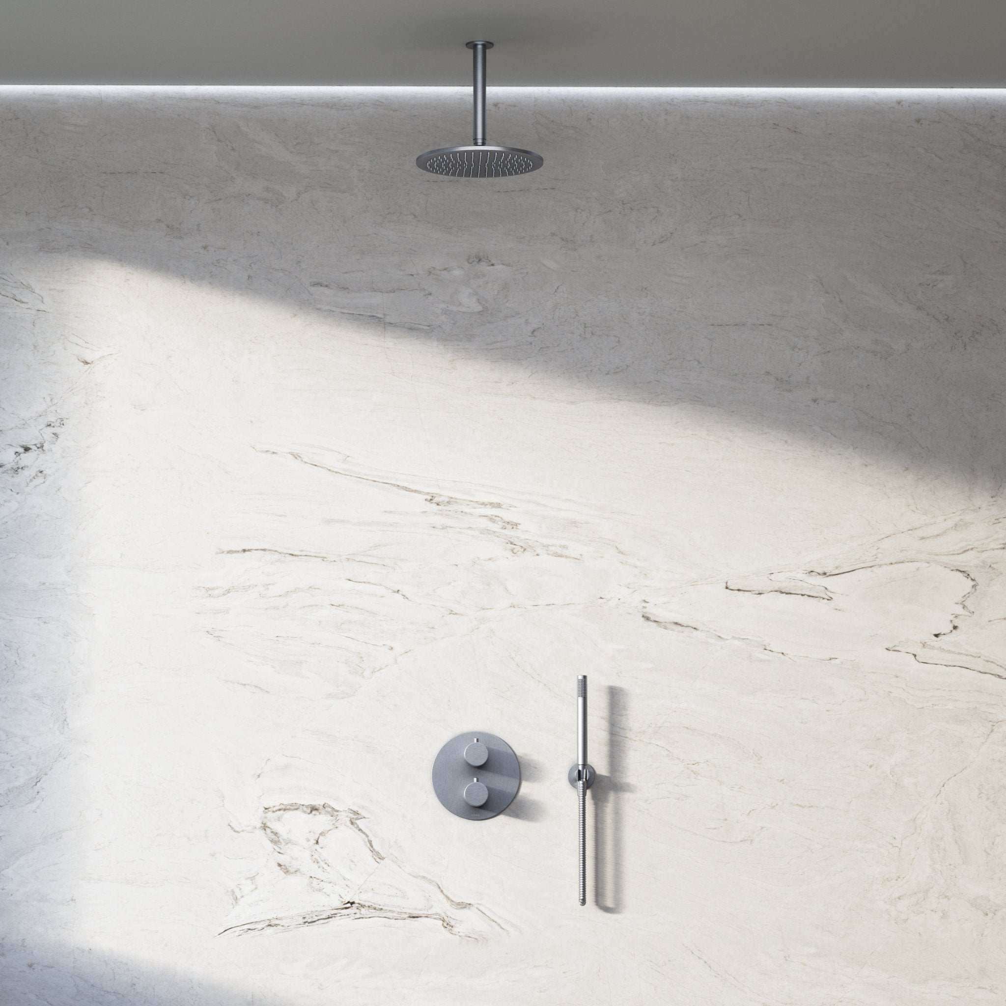 Image of Origin 2-Way Thermostatic Shower Set – Ceiling Mounted Overhead & Straight Hand Shower - Cavari
