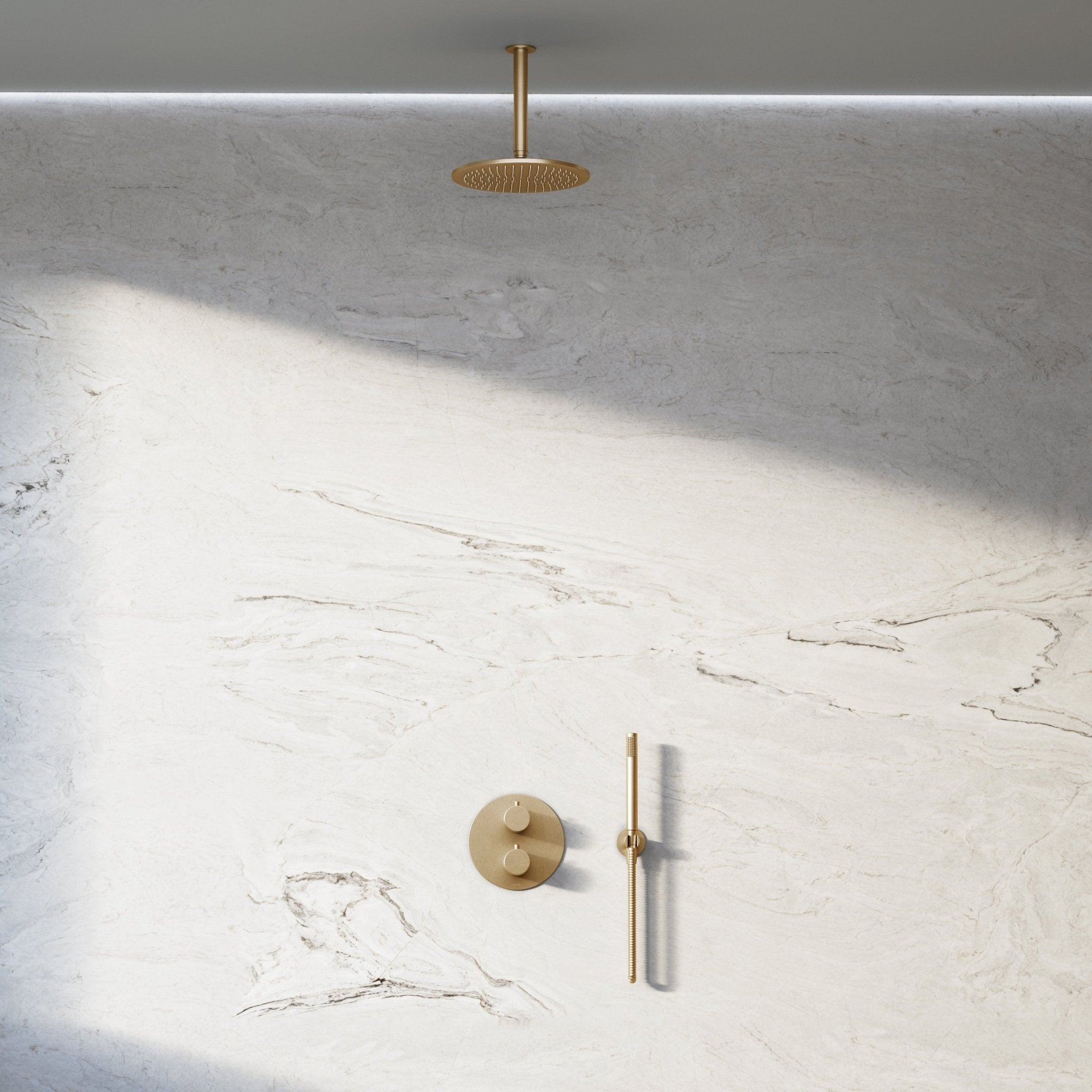 Image of Origin 2-Way Thermostatic Shower Set – Ceiling Mounted Overhead & Straight Hand Shower - Cavari