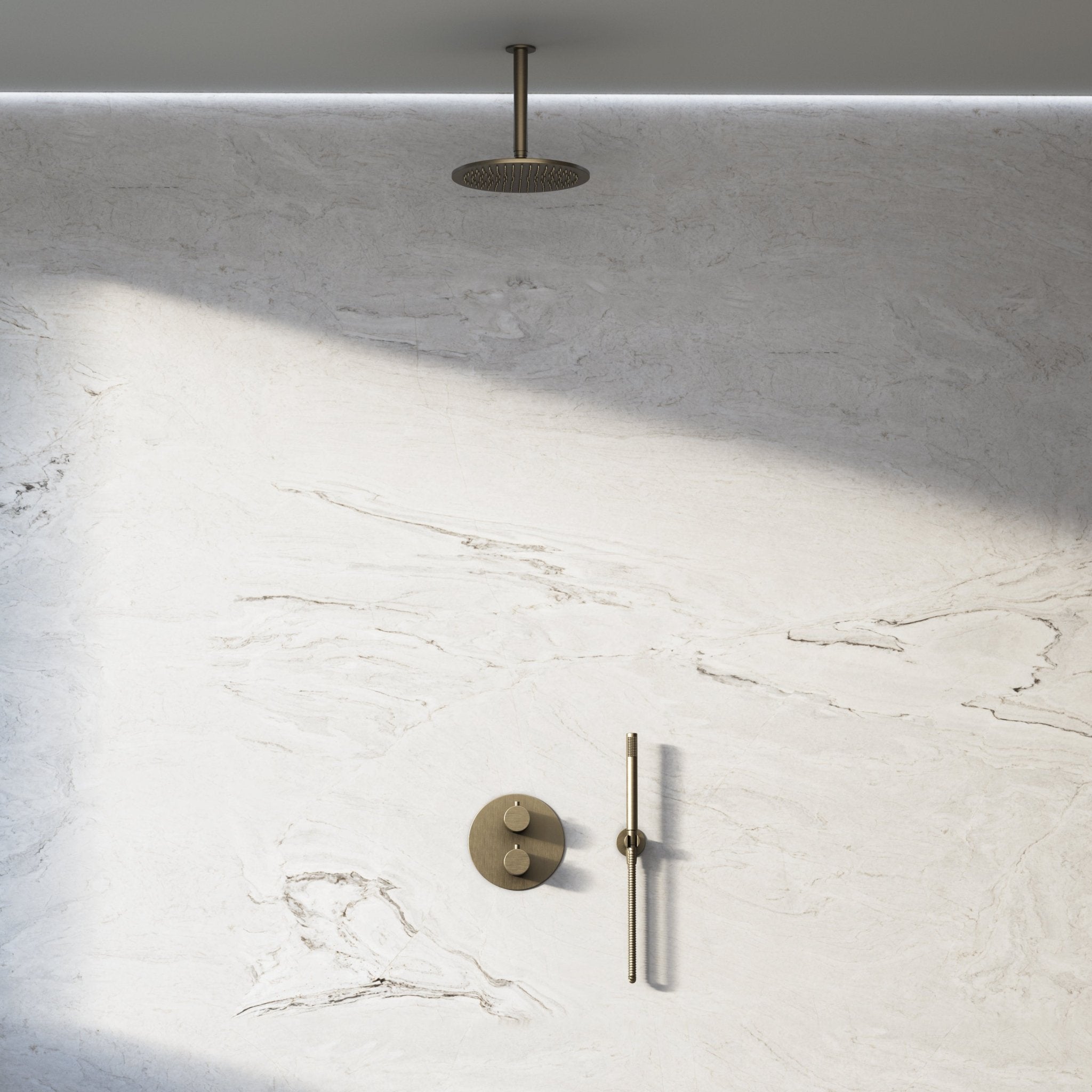 Image of Origin 2-Way Thermostatic Shower Set – Ceiling Mounted Overhead & Straight Hand Shower - Cavari