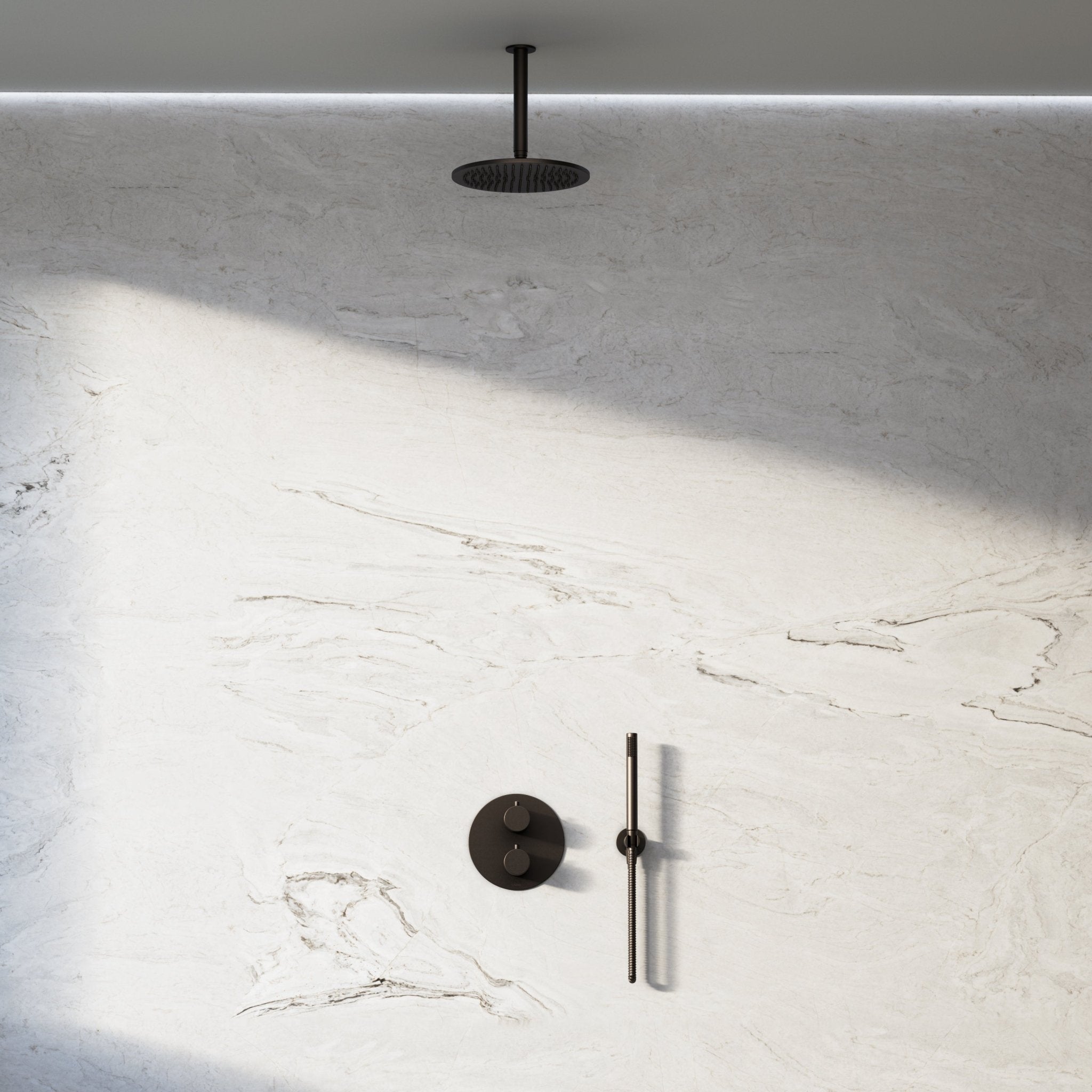 Image of Origin 2-Way Thermostatic Shower Set – Ceiling Mounted Overhead & Straight Hand Shower - Cavari