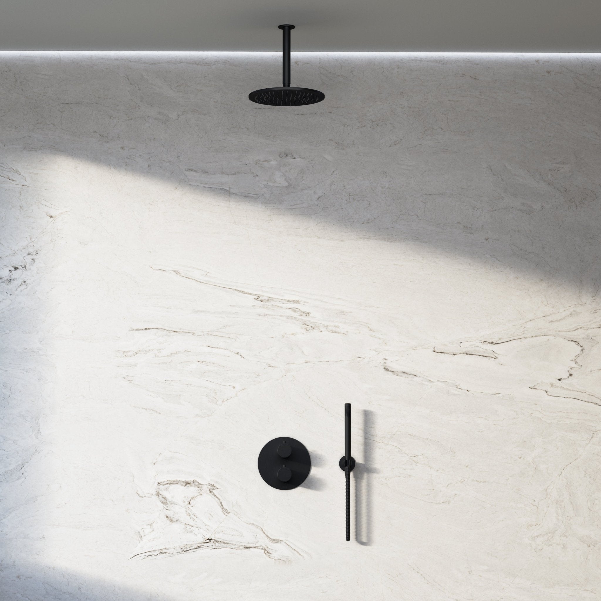 Image of Origin 2-Way Thermostatic Shower Set – Ceiling Mounted Overhead & Straight Hand Shower - Cavari