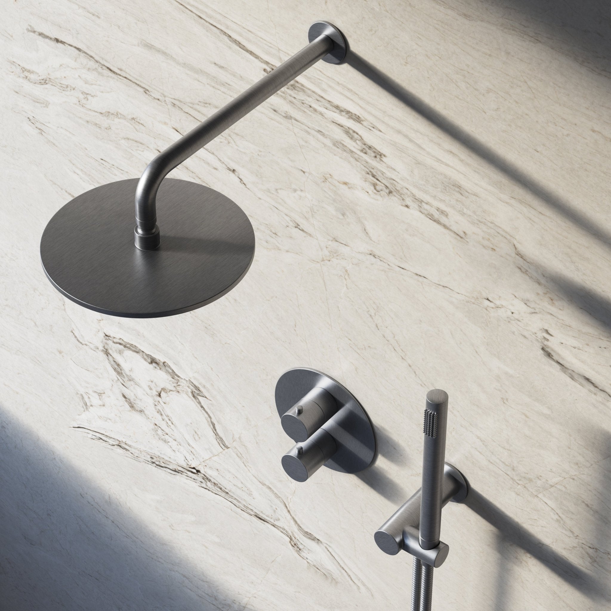 Image of Origin 2-Way Thermostatic Shower Set – Overhead & Angled Hand Shower - Cavari