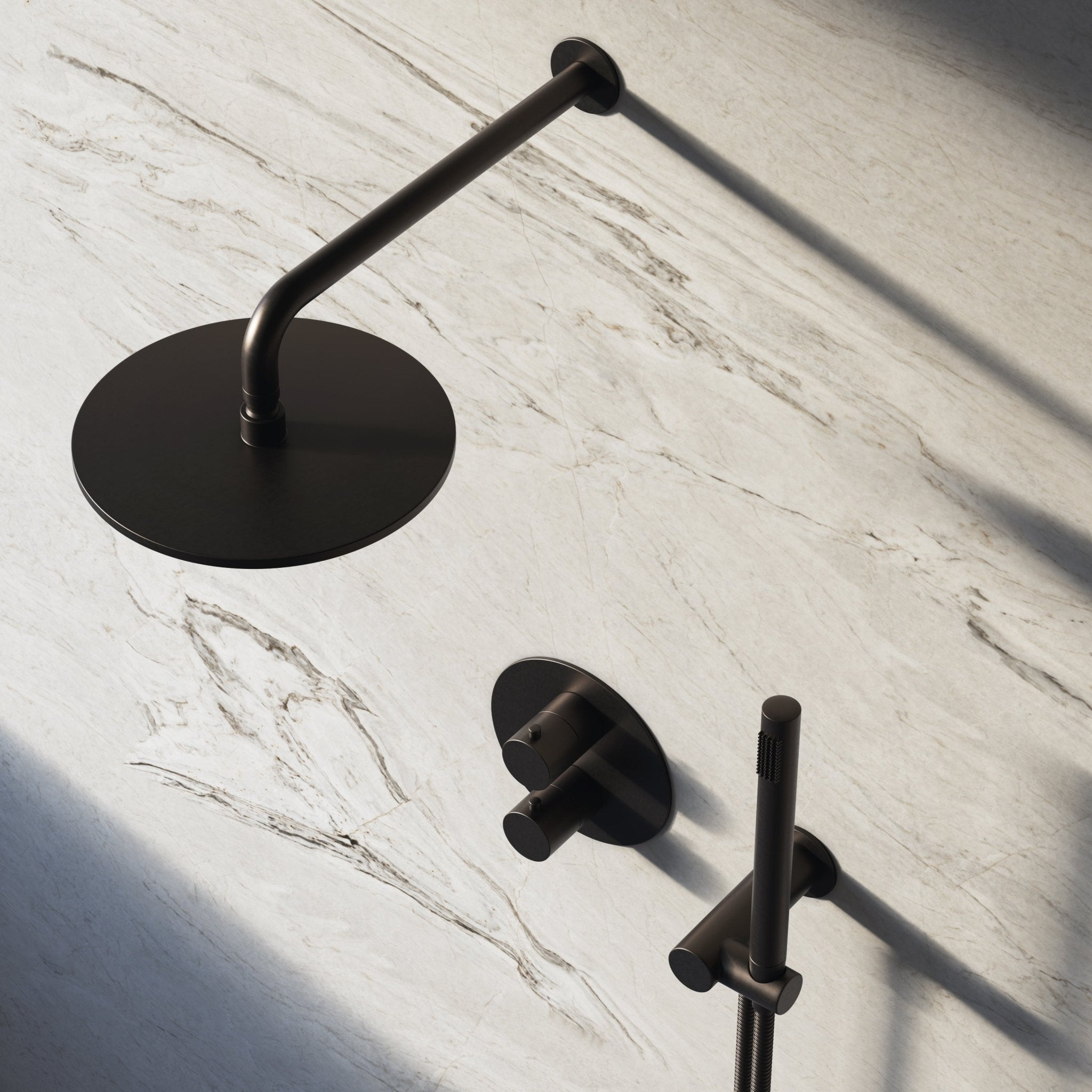 Image of Origin 2-Way Thermostatic Shower Set – Overhead & Angled Hand Shower - Cavari