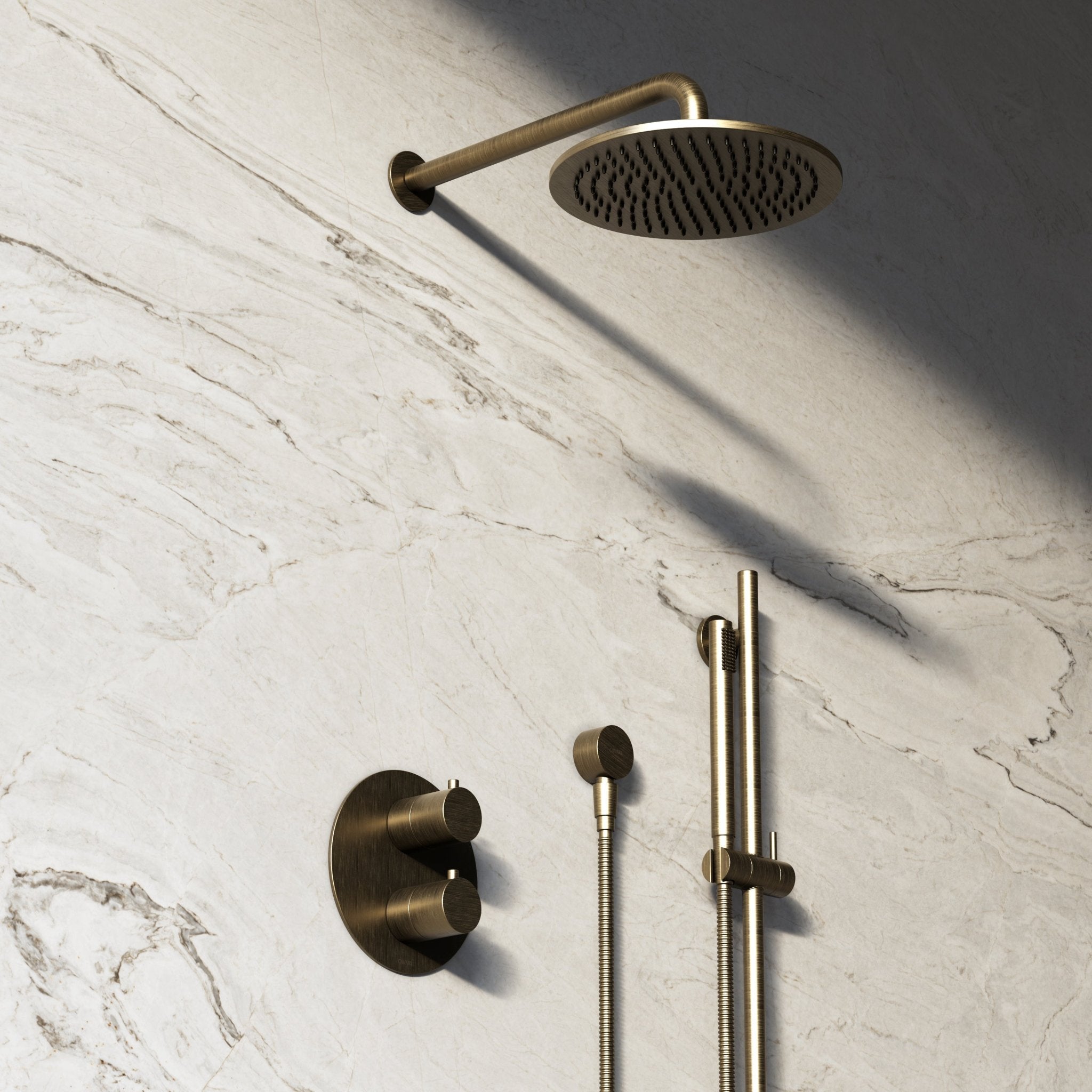 Image of Origin 2-Way Thermostatic Shower Set – Overhead & Slide Rail Hand Shower - Cavari