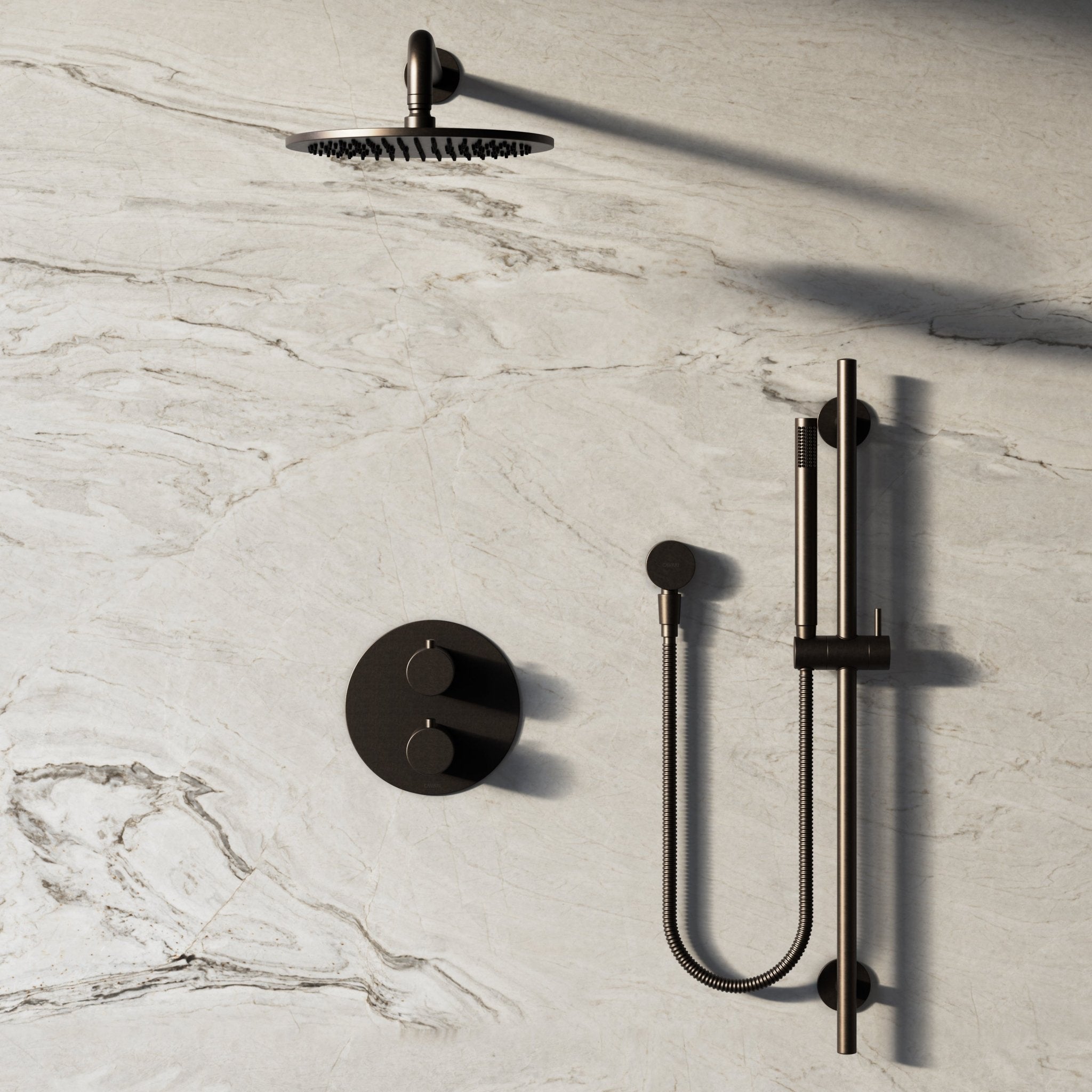 Image of Origin 2-Way Thermostatic Shower Set – Overhead & Slide Rail Hand Shower - Cavari