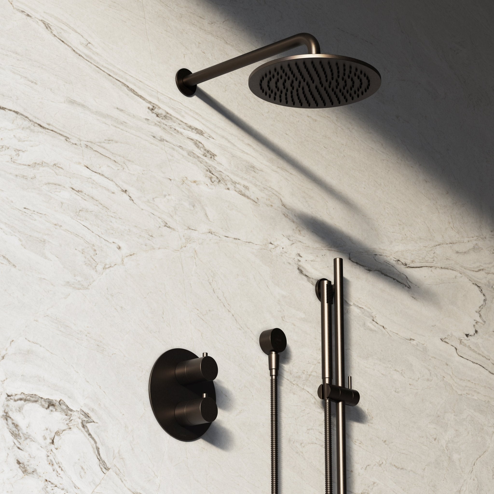 Image of Origin 2-Way Thermostatic Shower Set – Overhead & Slide Rail Hand Shower - Cavari