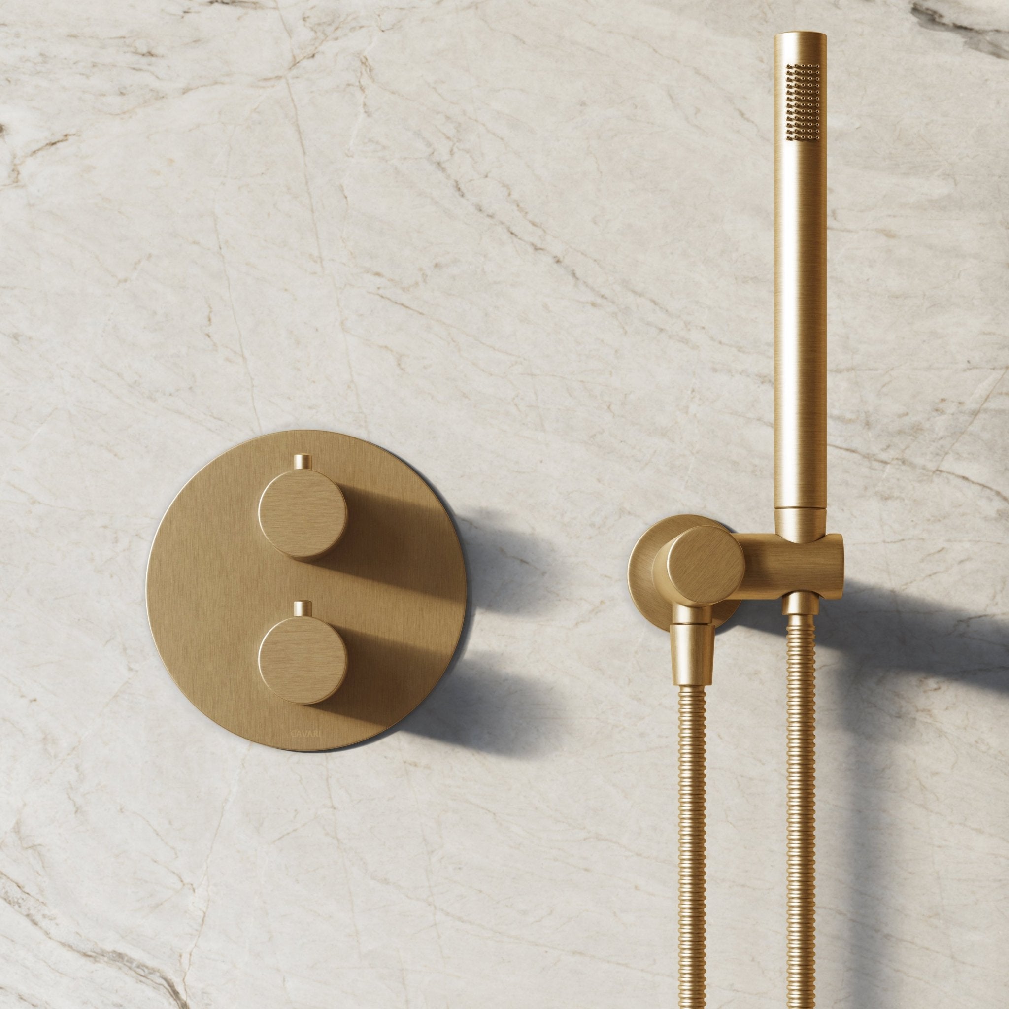 Image of Origin 3-Way Thermostatic Shower Set – Ceiling Mounted Overhead, Angled Hand Shower & Short Spout - Cavari
