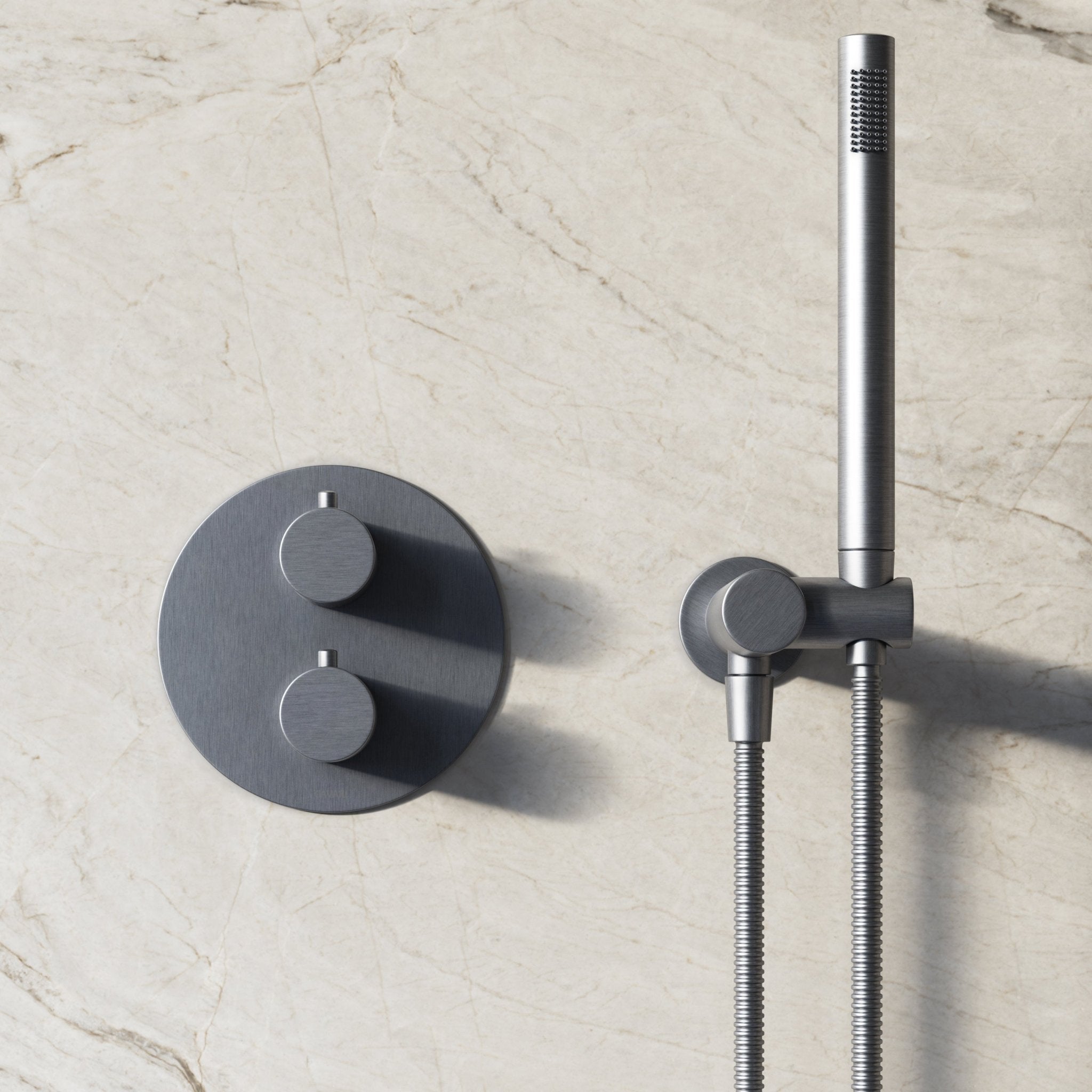 Image of Origin 3-Way Thermostatic Shower Set – Ceiling Mounted Overhead, Angled Hand Shower & Short Spout - Cavari