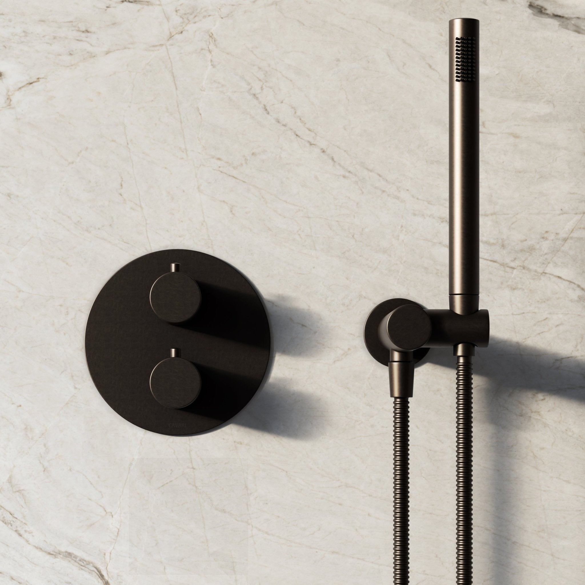 Image of Origin 3-Way Thermostatic Shower Set – Ceiling Mounted Overhead, Angled Hand Shower & Short Spout - Cavari