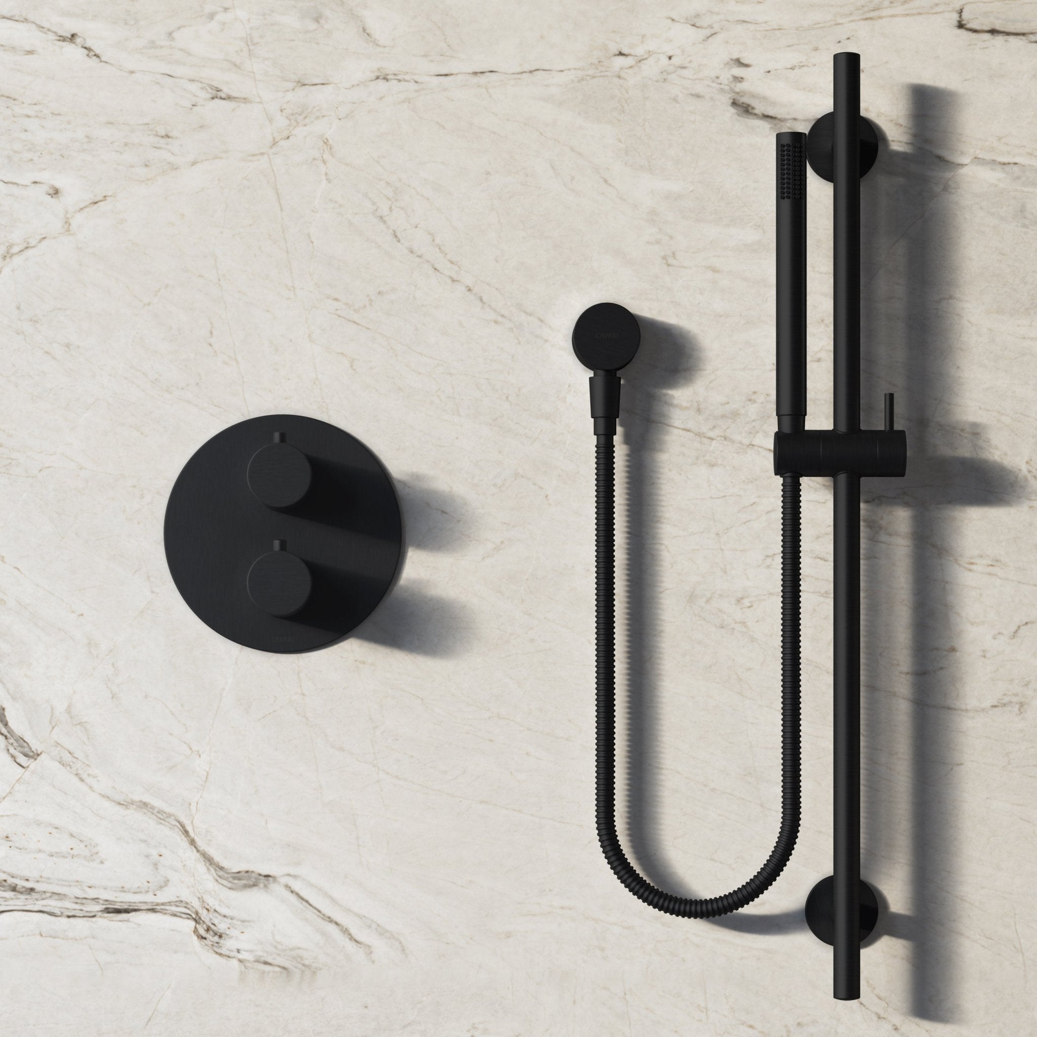 Image of Origin 3-Way Thermostatic Shower Set – Ceiling Mounted Overhead, Slide Rail Hand Shower & Short Spout - Cavari