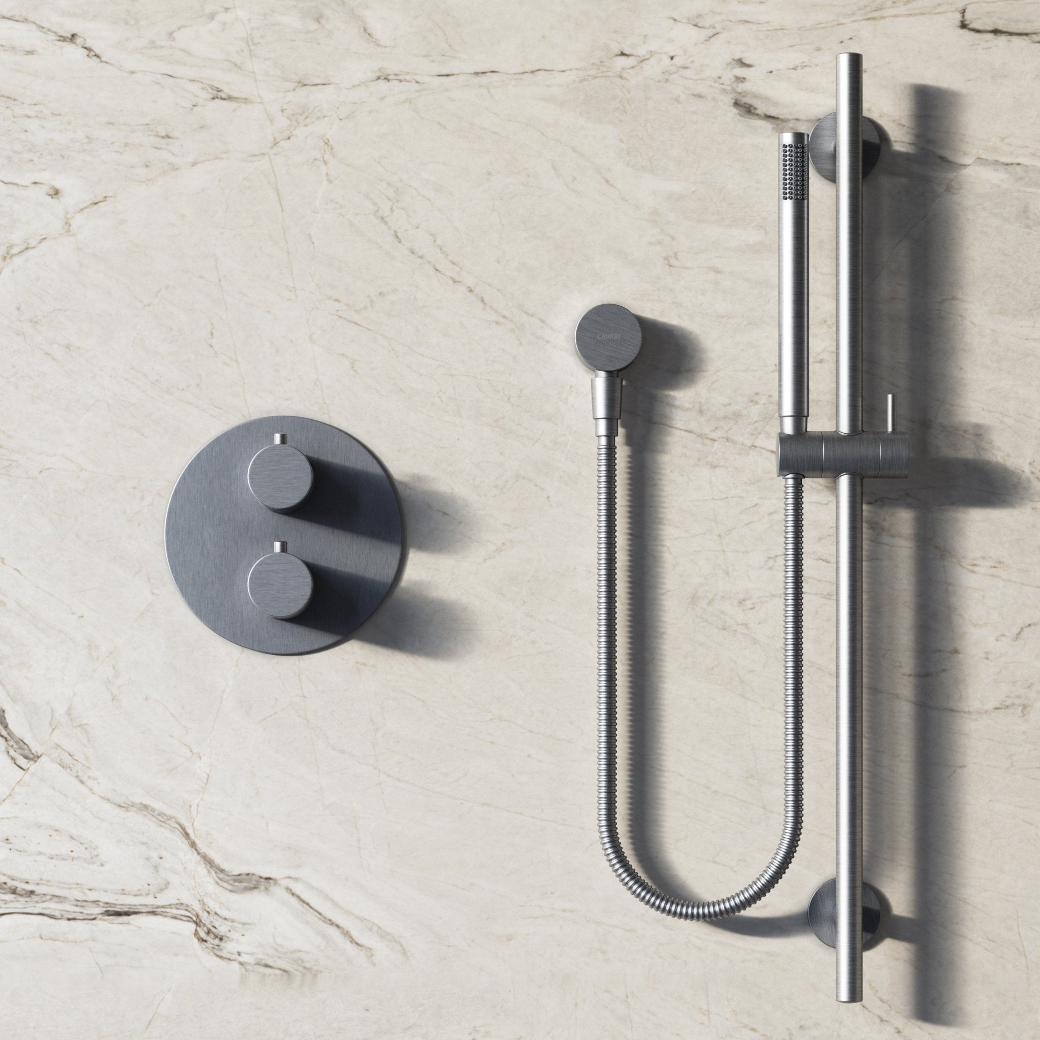 Image of Origin 3-Way Thermostatic Shower Set – Ceiling Mounted Overhead, Slide Rail Hand Shower & Short Spout - Cavari