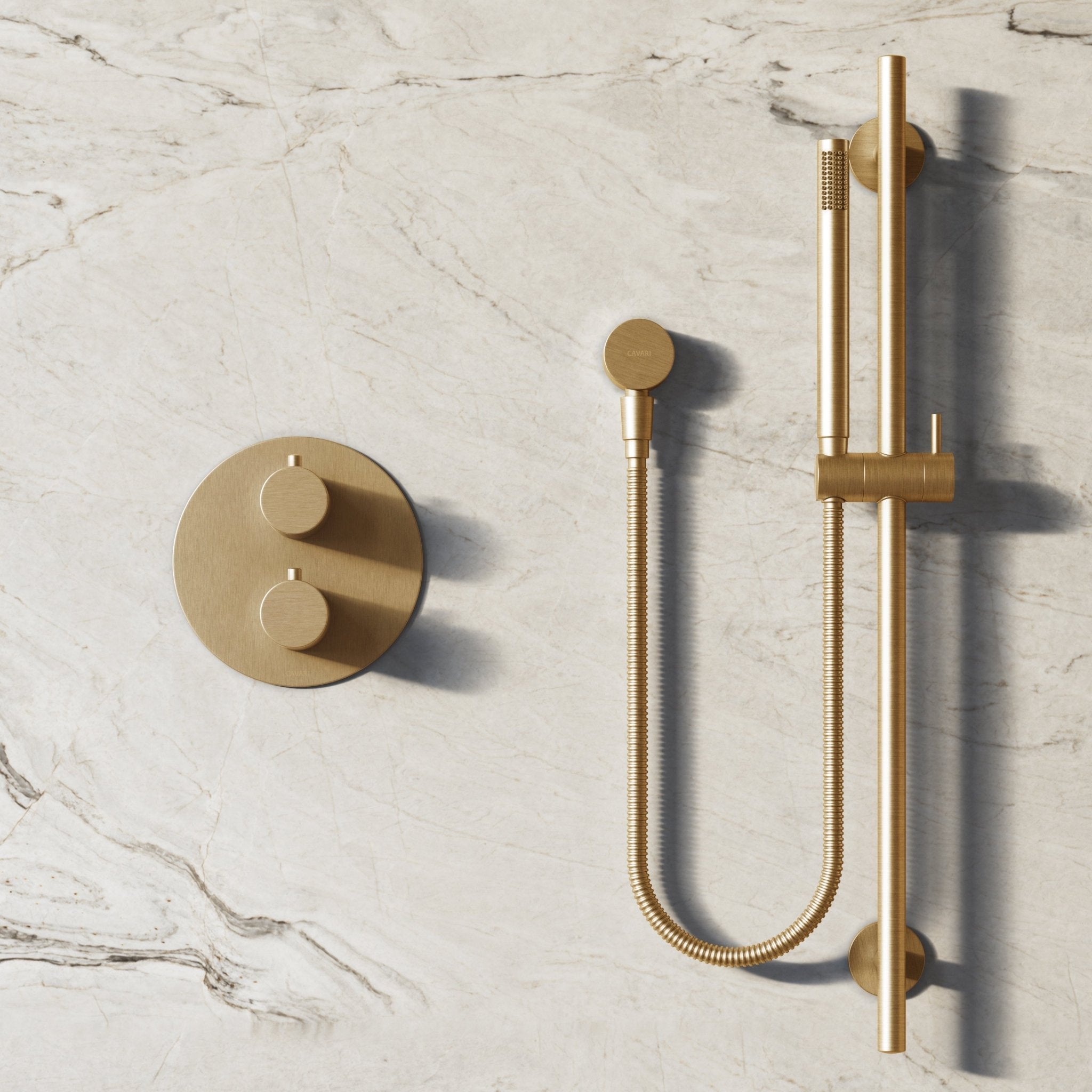 Image of Origin 3-Way Thermostatic Shower Set – Ceiling Mounted Overhead, Slide Rail Hand Shower & Short Spout - Cavari