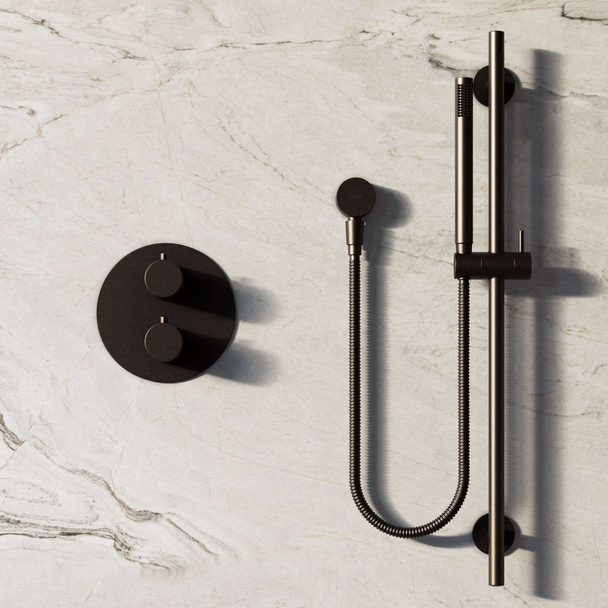 Image of Origin 3-Way Thermostatic Shower Set – Ceiling Mounted Overhead, Slide Rail Hand Shower & Short Spout - Cavari