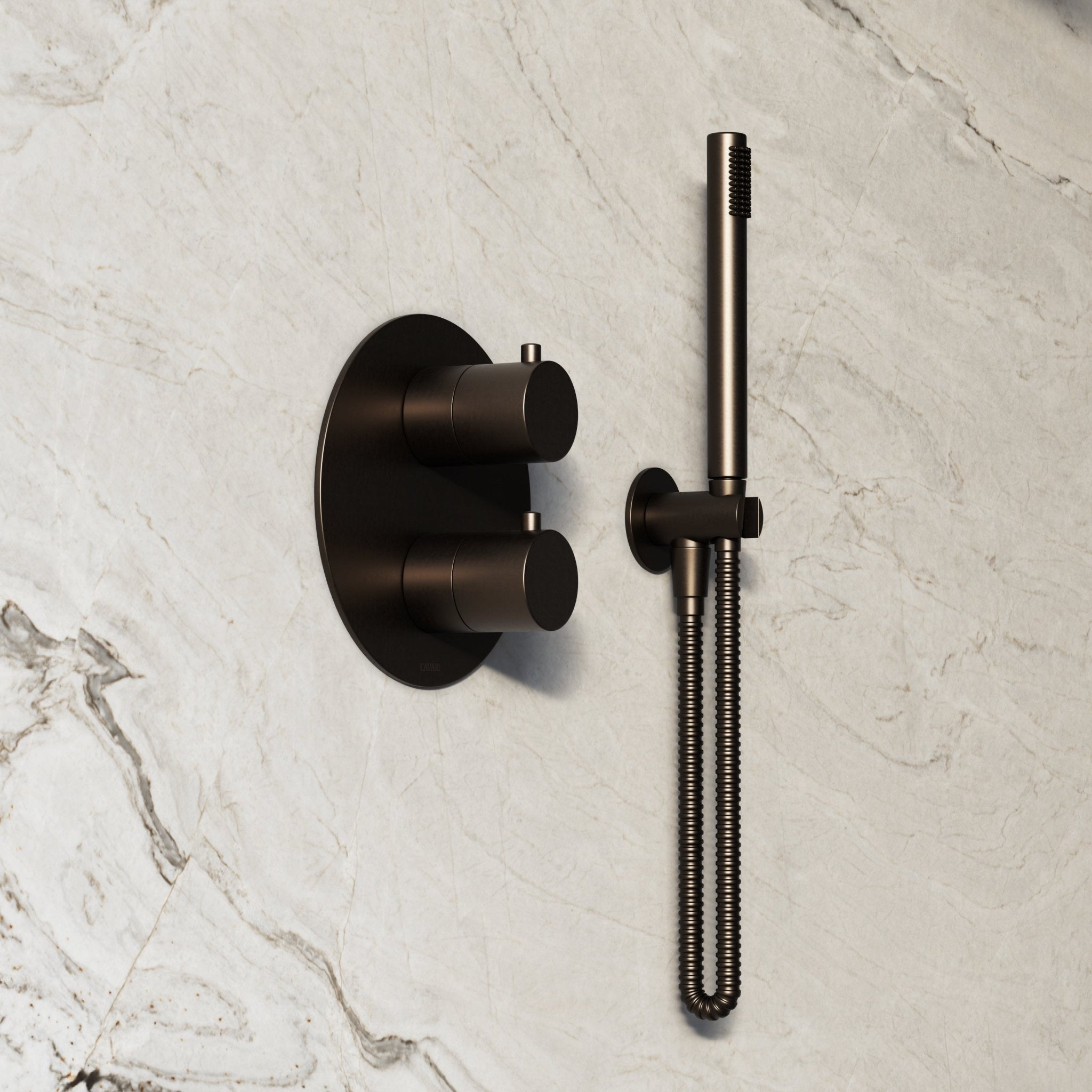 Image of Origin 3-Way Thermostatic Shower Set – Ceiling Mounted Overhead, Straight Hand Shower & Short Spout - Cavari