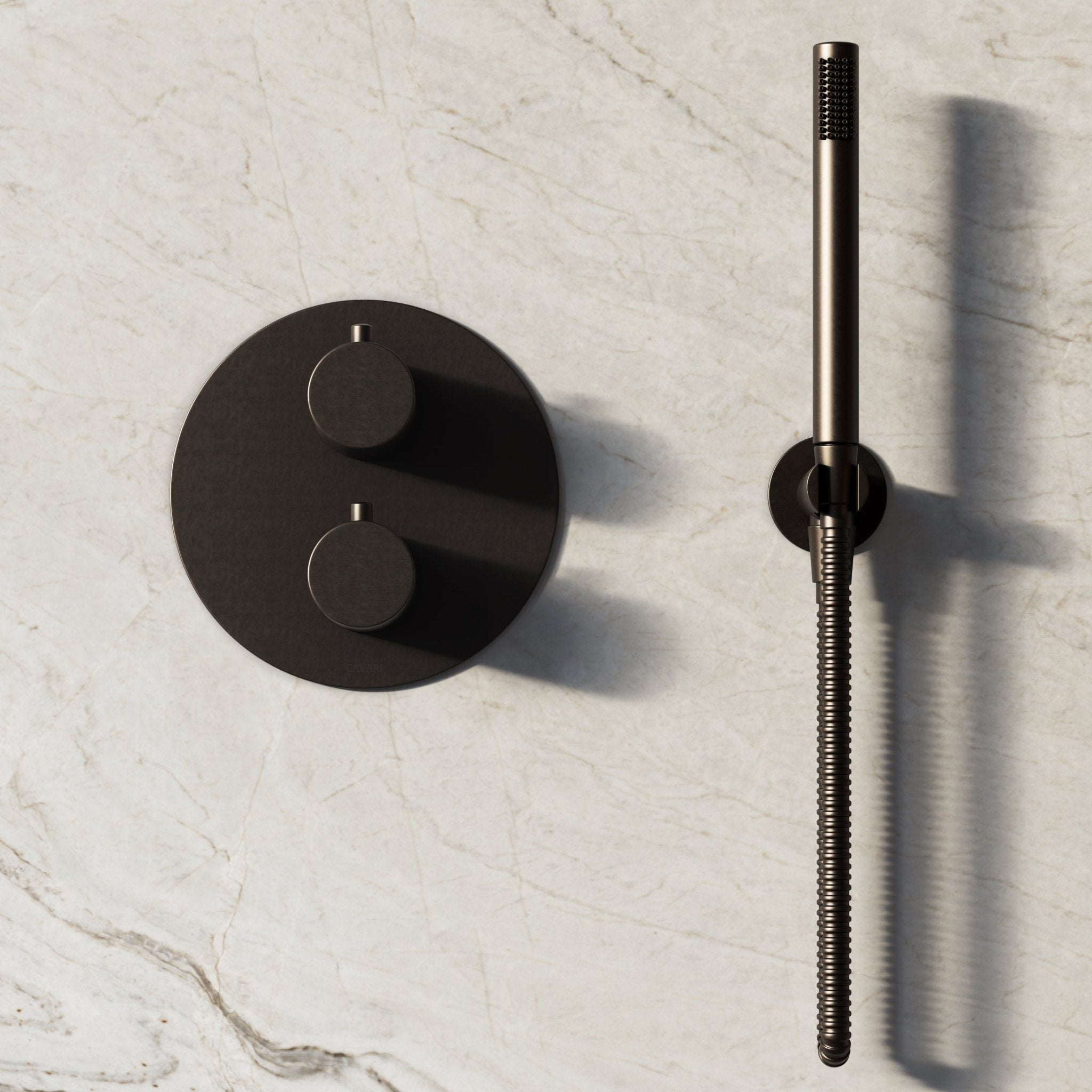Image of Origin 3-Way Thermostatic Shower Set – Ceiling Mounted Overhead, Straight Hand Shower & Short Spout - Cavari