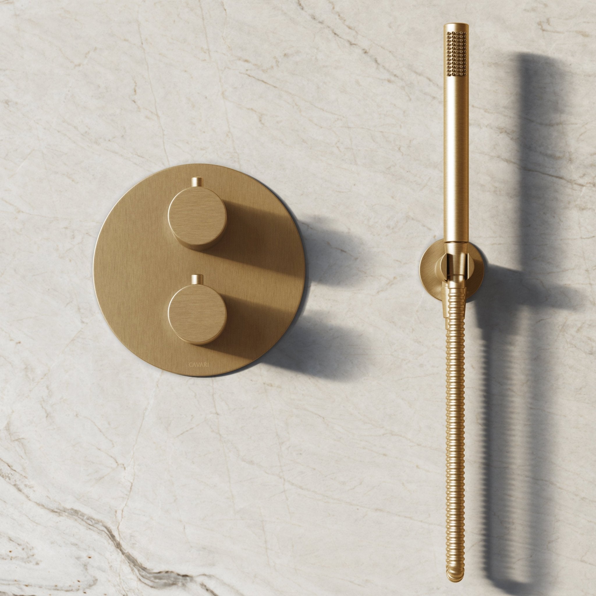Image of Origin 3-Way Thermostatic Shower Set – Ceiling Mounted Overhead, Straight Hand Shower & Short Spout - Cavari