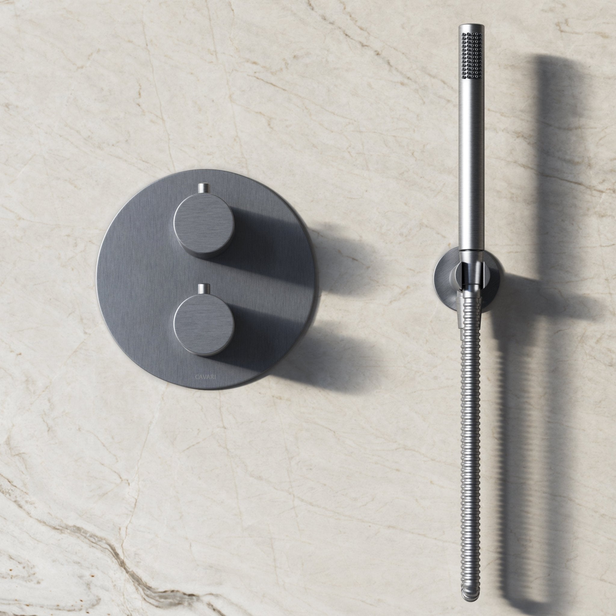 Image of Origin 3-Way Thermostatic Shower Set – Ceiling Mounted Overhead, Straight Hand Shower & Short Spout - Cavari