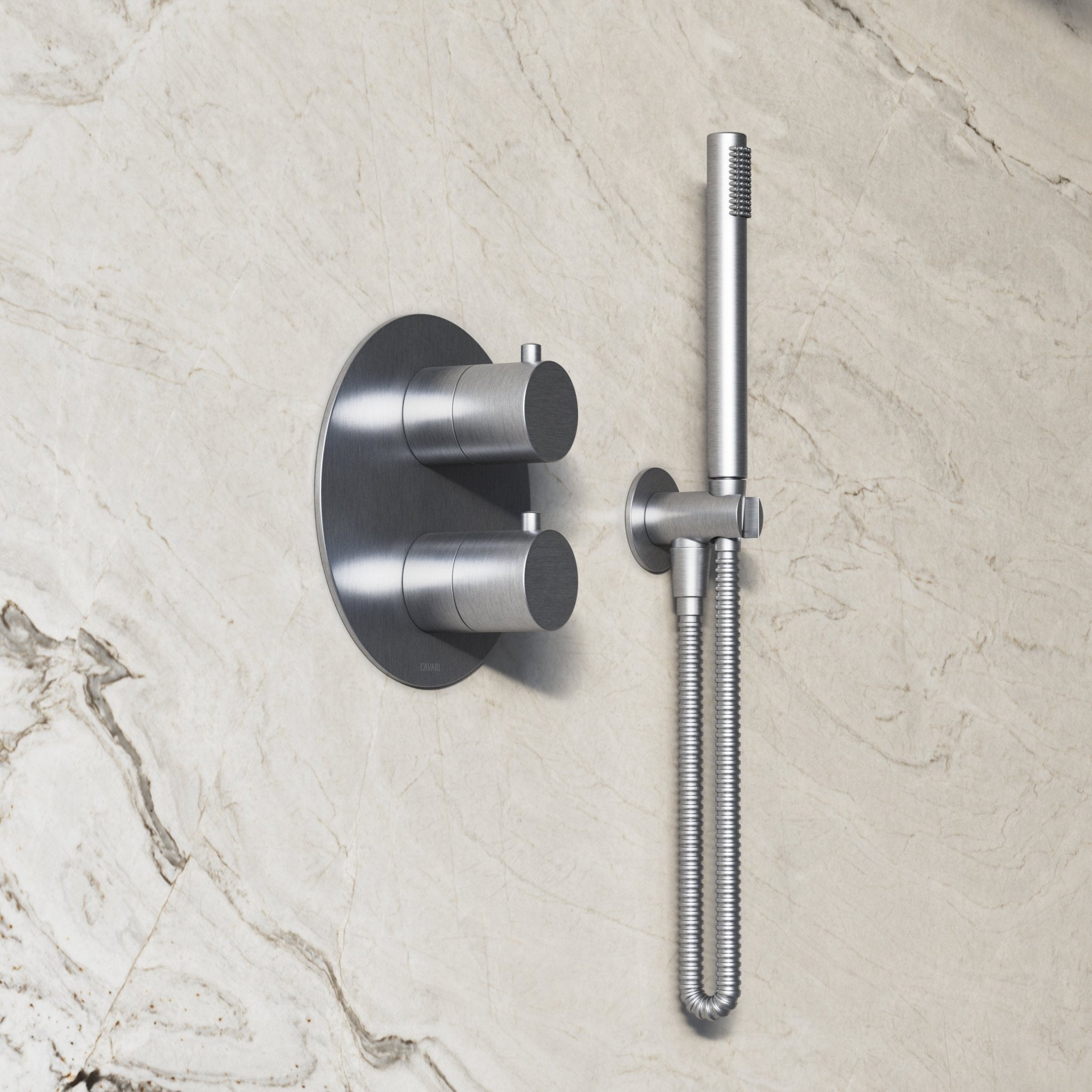 Image of Origin 3-Way Thermostatic Shower Set – Ceiling Mounted Overhead, Straight Hand Shower & Short Spout - Cavari