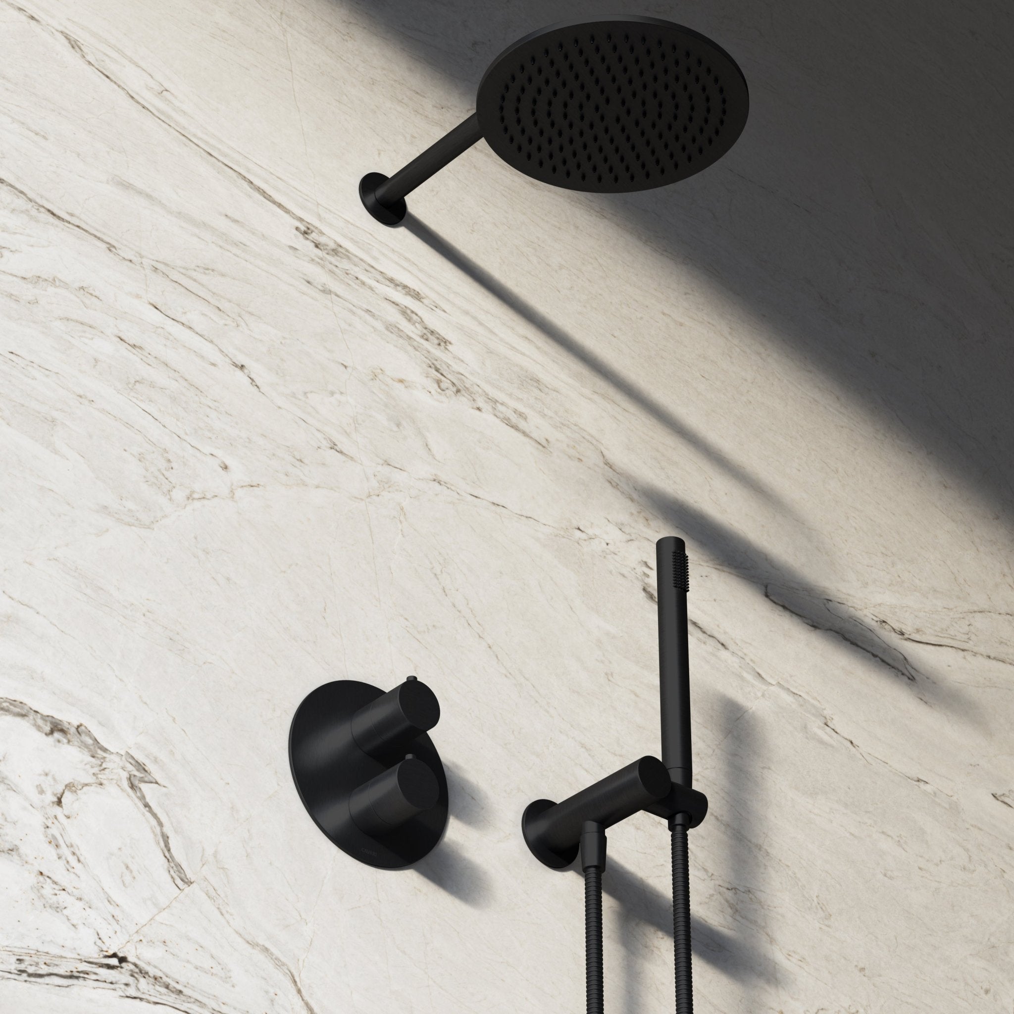 Image of Origin 3-Way Thermostatic Shower Set – Overhead, Angled Hand Shower & Short Spout - Cavari