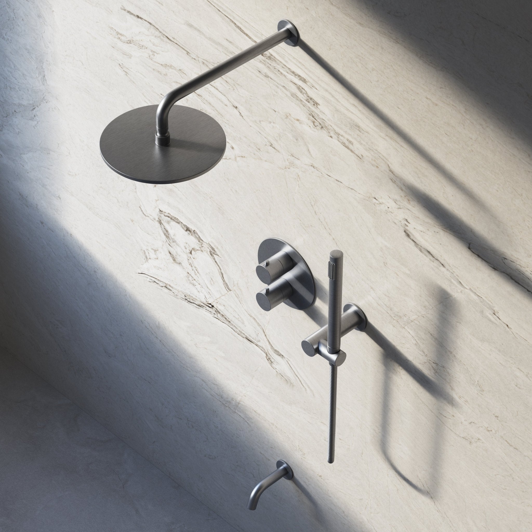 Image of Origin 3-Way Thermostatic Shower Set – Overhead, Angled Hand Shower & Short Spout - Cavari