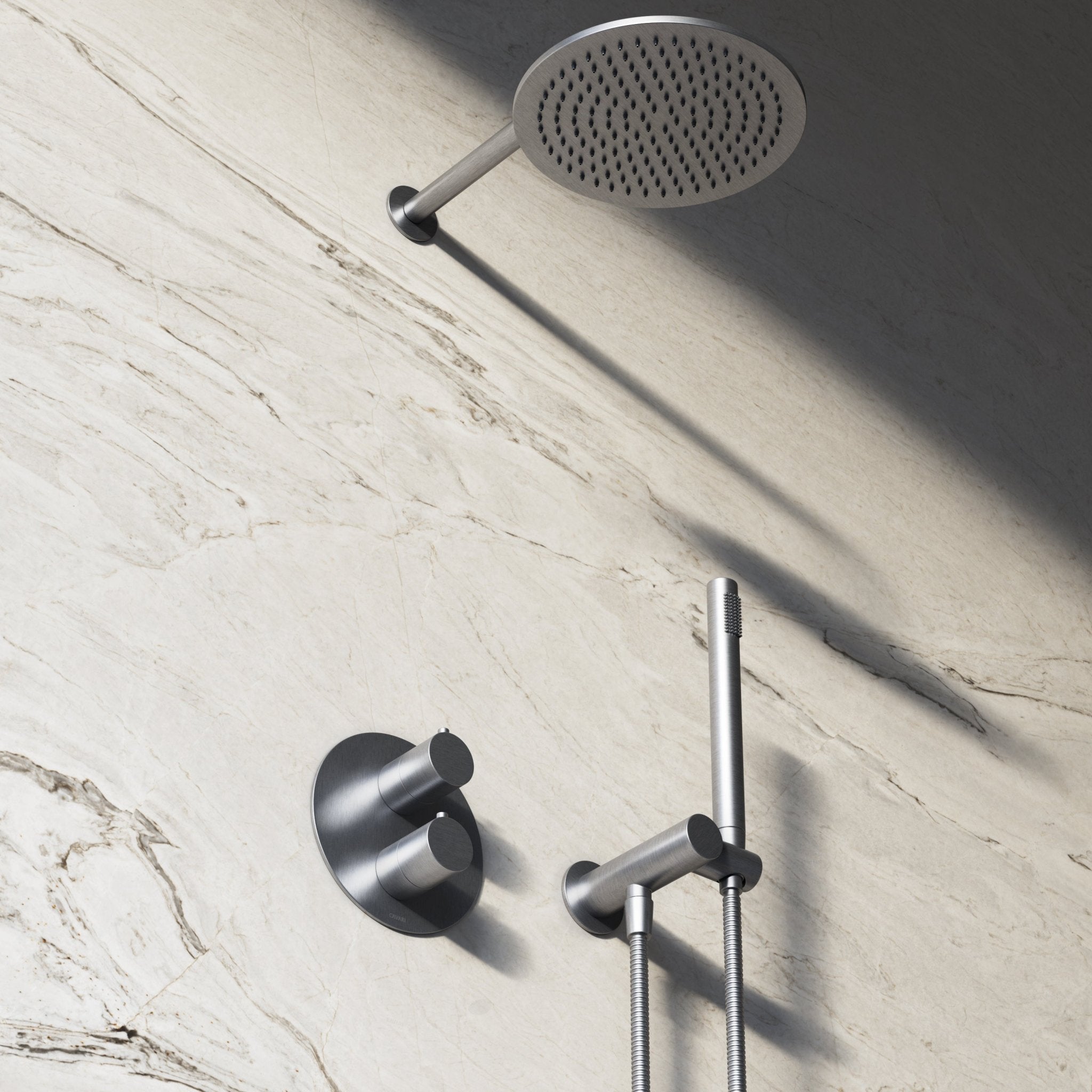 Image of Origin 3-Way Thermostatic Shower Set – Overhead, Angled Hand Shower & Short Spout - Cavari