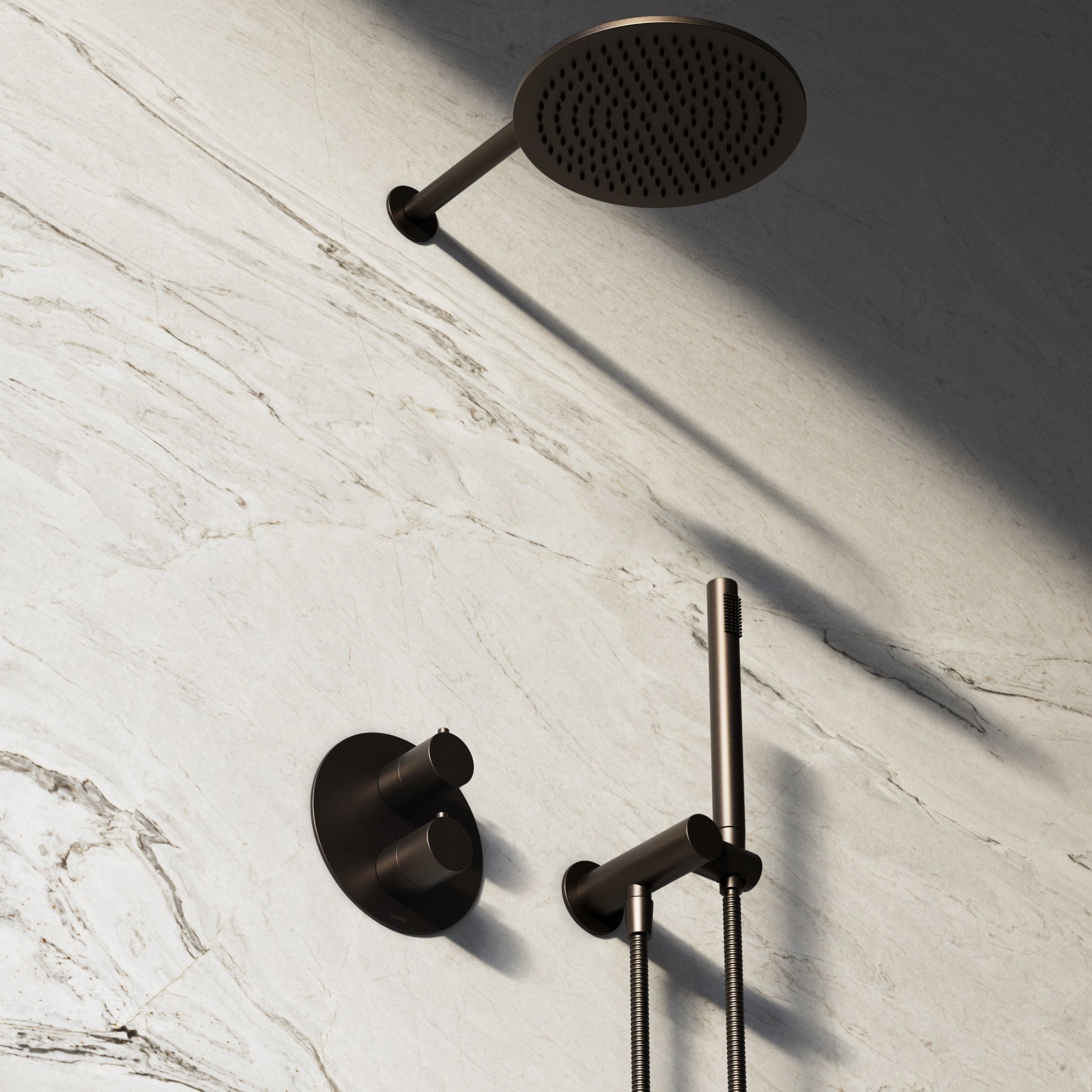 Image of Origin 3-Way Thermostatic Shower Set – Overhead, Angled Hand Shower & Short Spout - Cavari