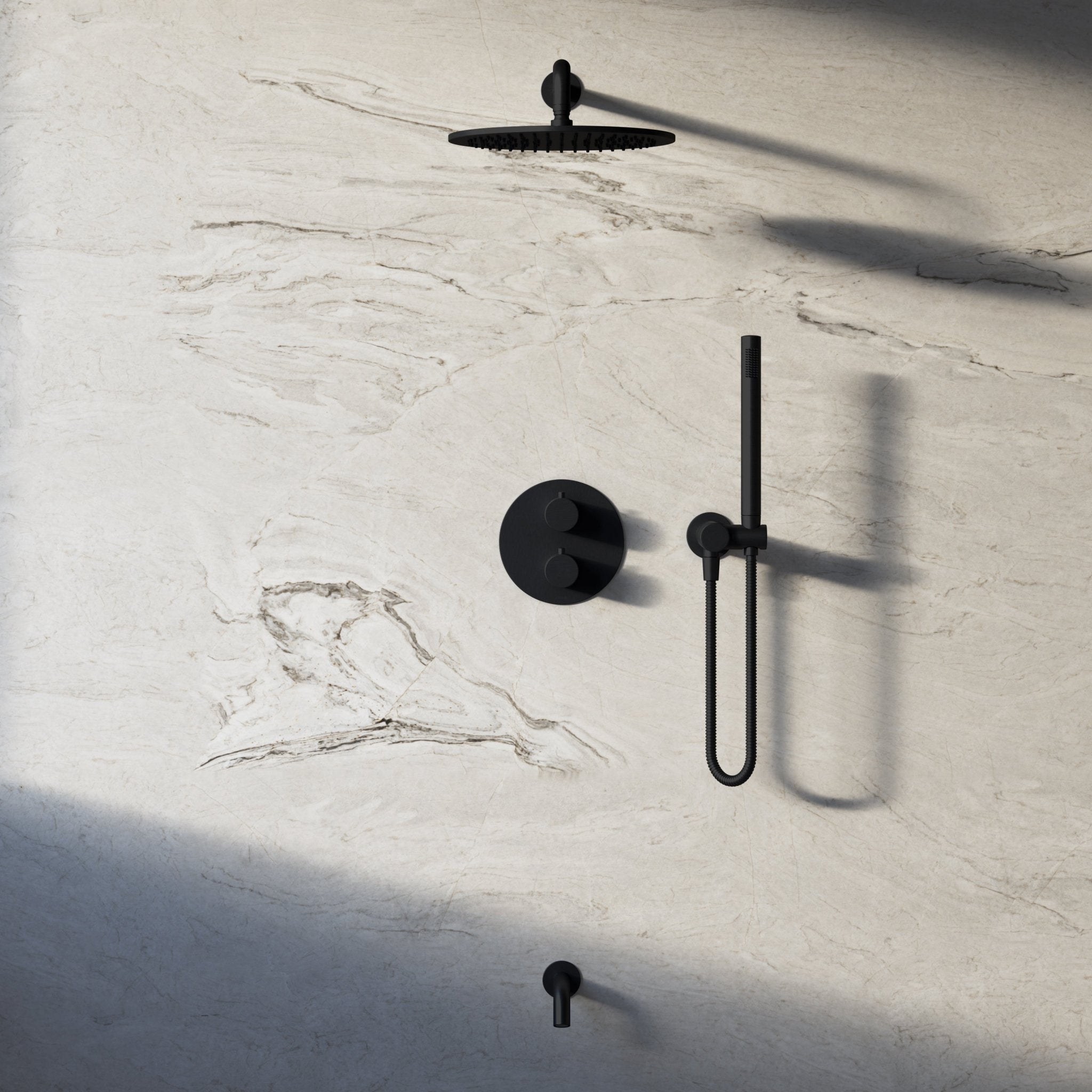 Image of Origin 3-Way Thermostatic Shower Set – Overhead, Angled Hand Shower & Short Spout - Cavari