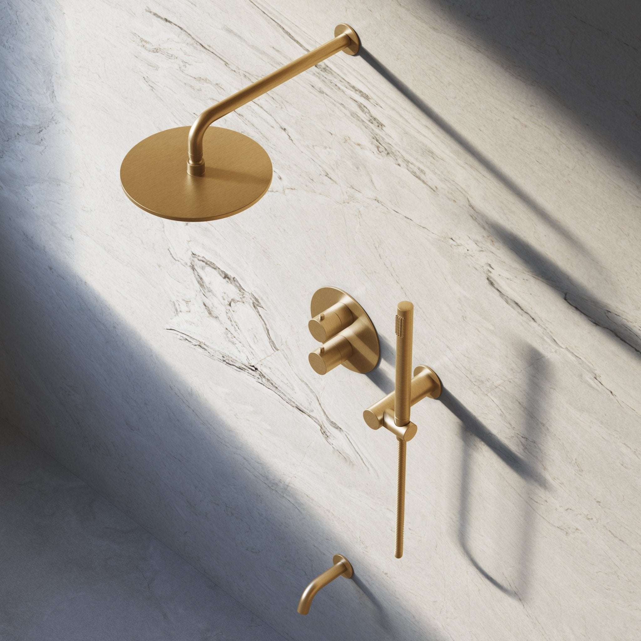 Image of Origin 3-Way Thermostatic Shower Set – Overhead, Angled Hand Shower & Short Spout - Cavari