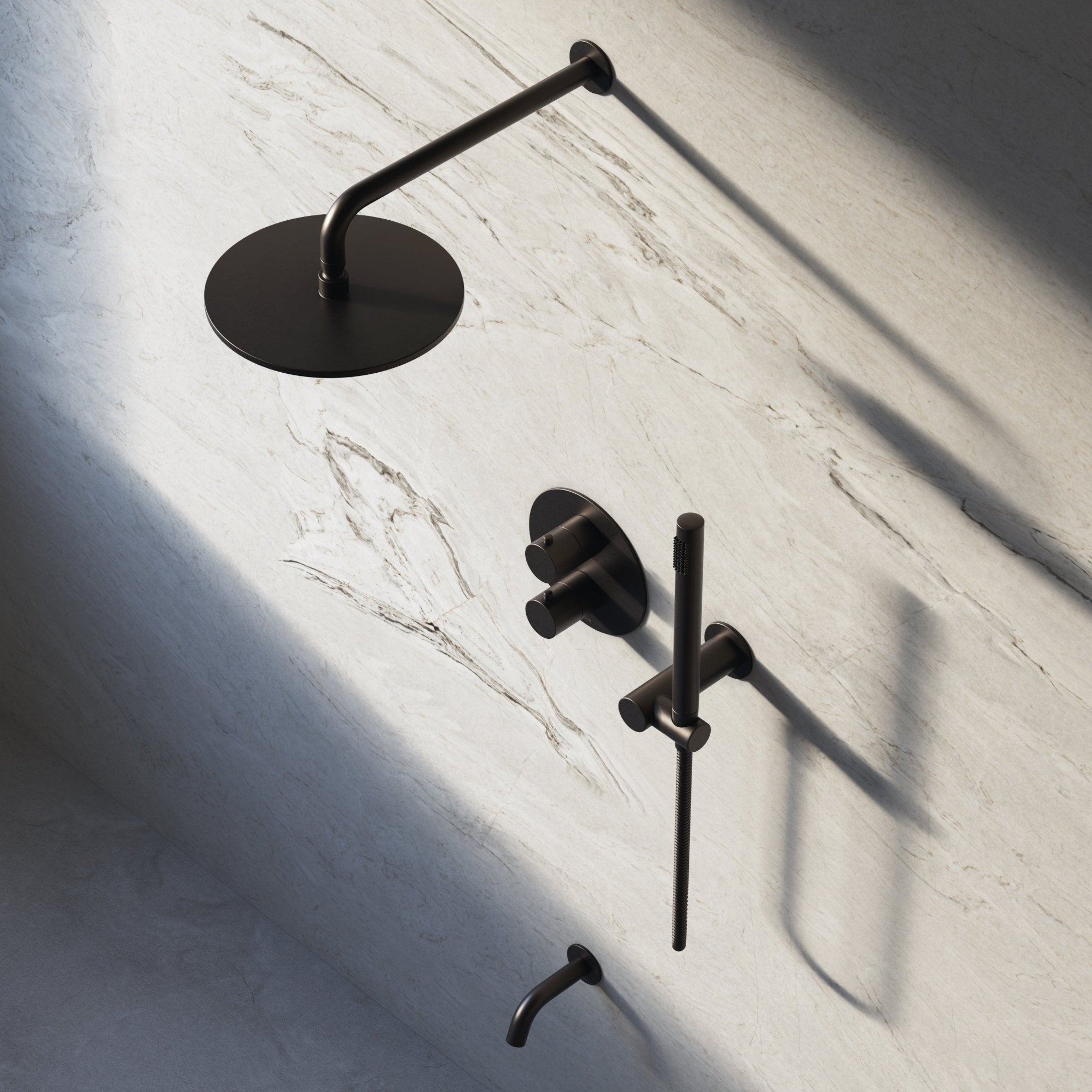 Image of Origin 3-Way Thermostatic Shower Set – Overhead, Angled Hand Shower & Short Spout - Cavari