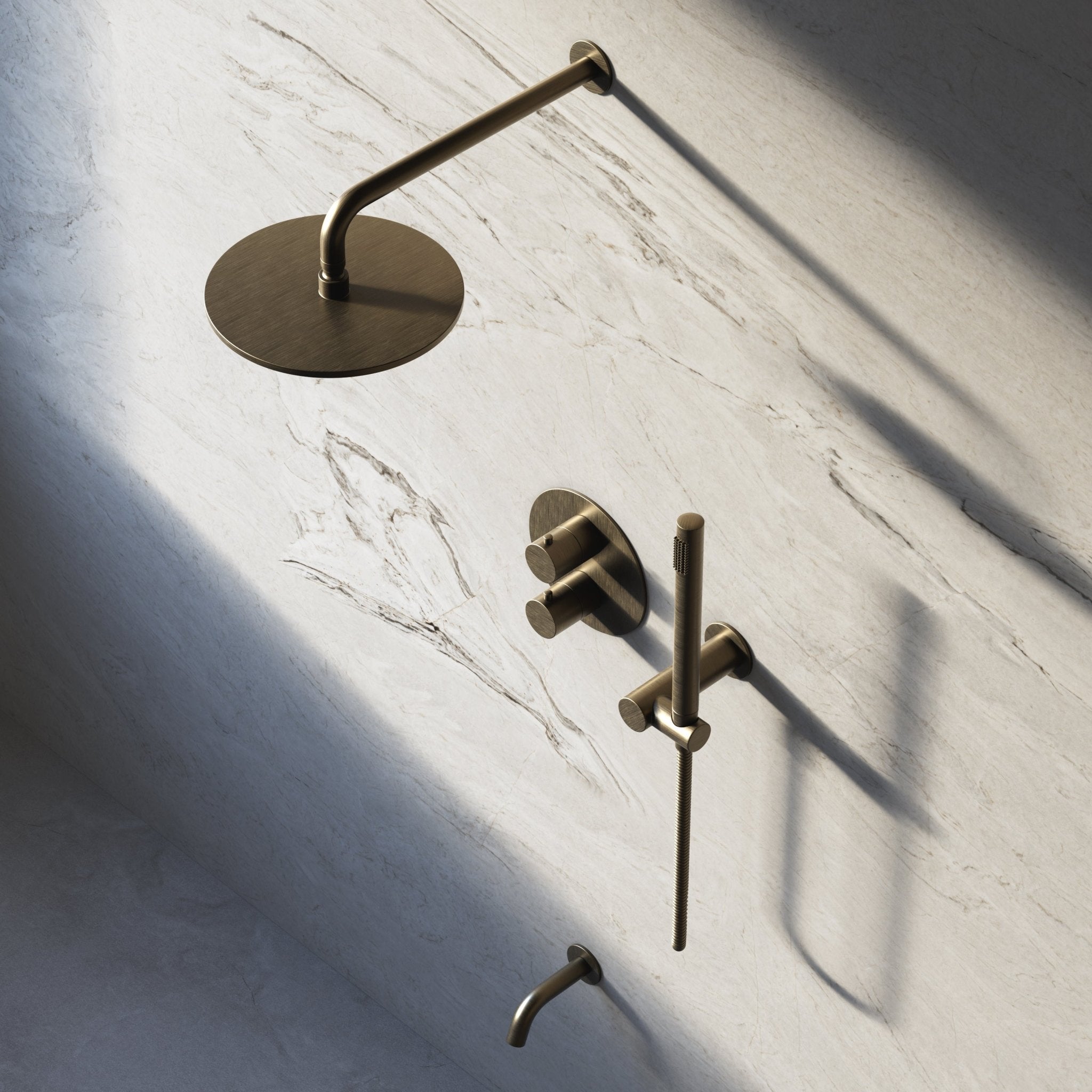Image of Origin 3-Way Thermostatic Shower Set – Overhead, Angled Hand Shower & Short Spout - Cavari