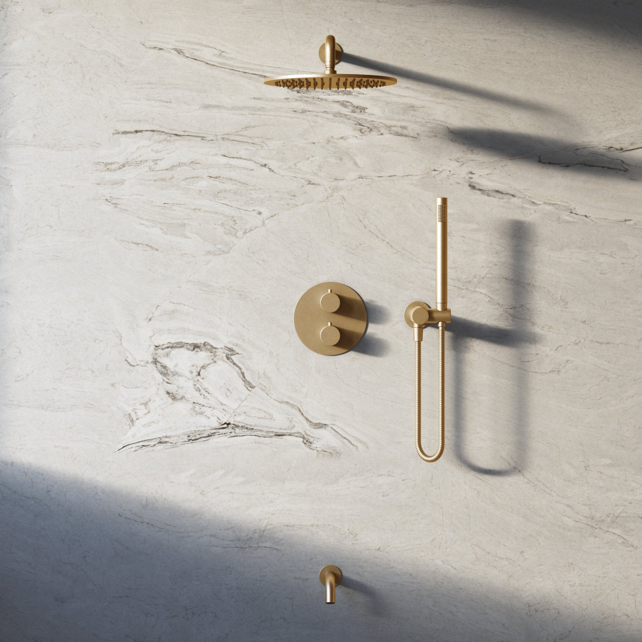 Image of Origin 3-Way Thermostatic Shower Set – Overhead, Angled Hand Shower & Short Spout - Cavari