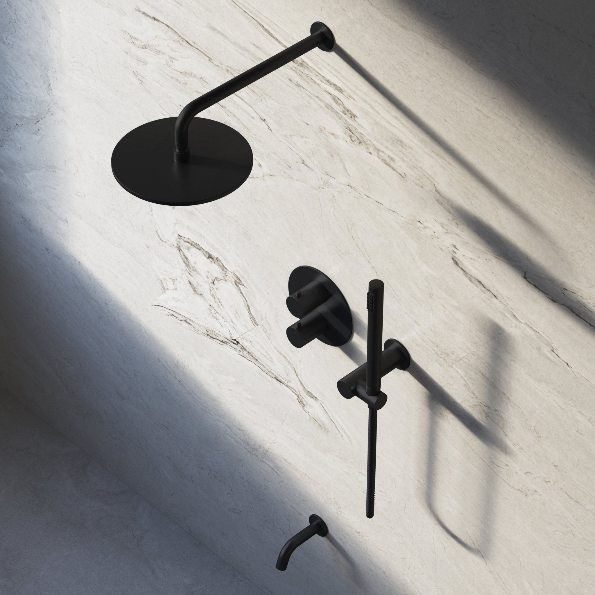 Image of Origin 3-Way Thermostatic Shower Set – Overhead, Angled Hand Shower & Short Spout - Cavari