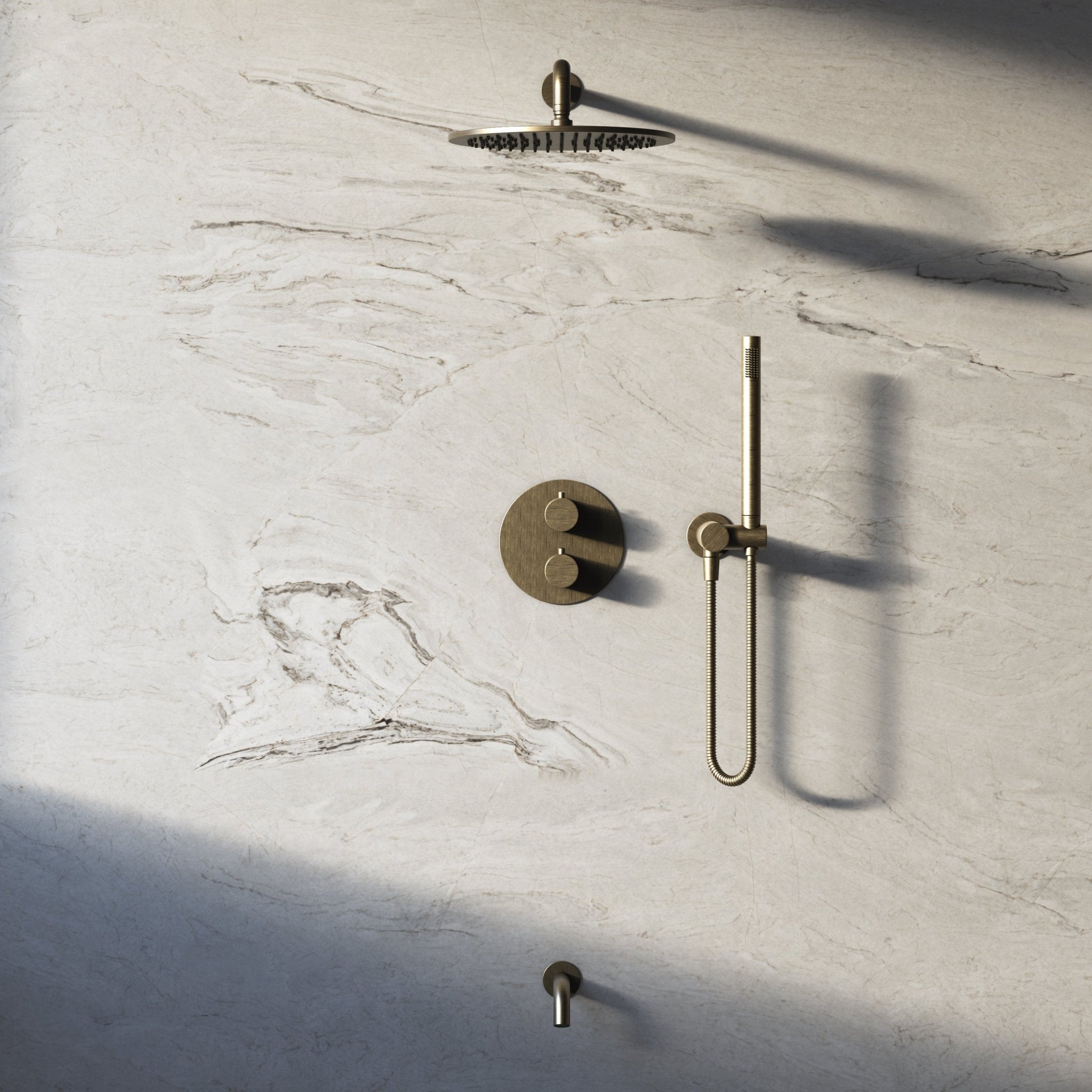 Image of Origin 3-Way Thermostatic Shower Set – Overhead, Angled Hand Shower & Short Spout - Cavari
