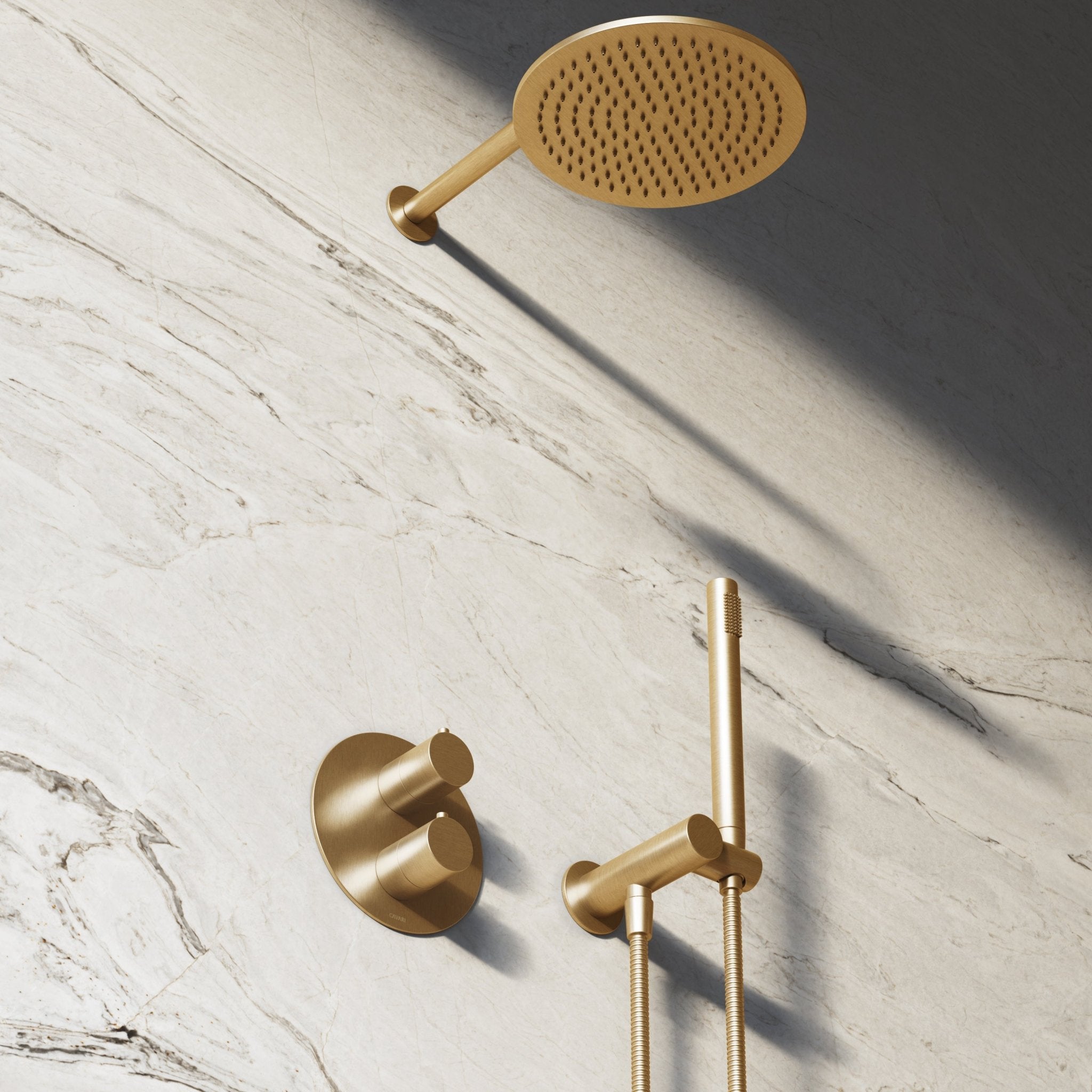 Image of Origin 3-Way Thermostatic Shower Set – Overhead, Angled Hand Shower & Short Spout - Cavari