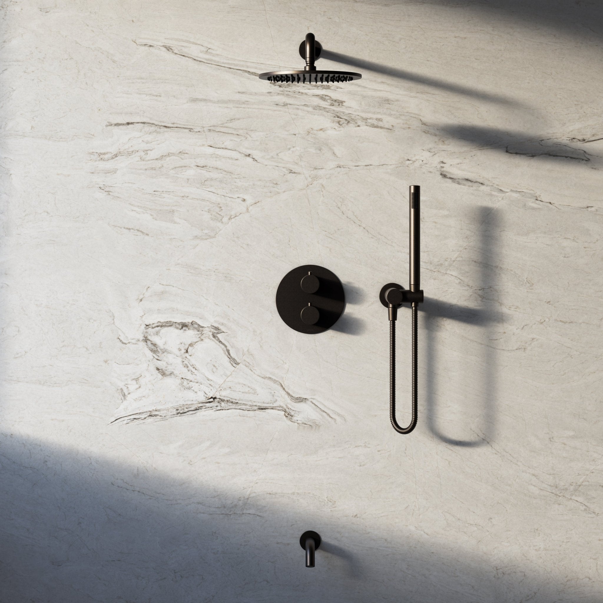 Image of Origin 3-Way Thermostatic Shower Set – Overhead, Angled Hand Shower & Short Spout - Cavari