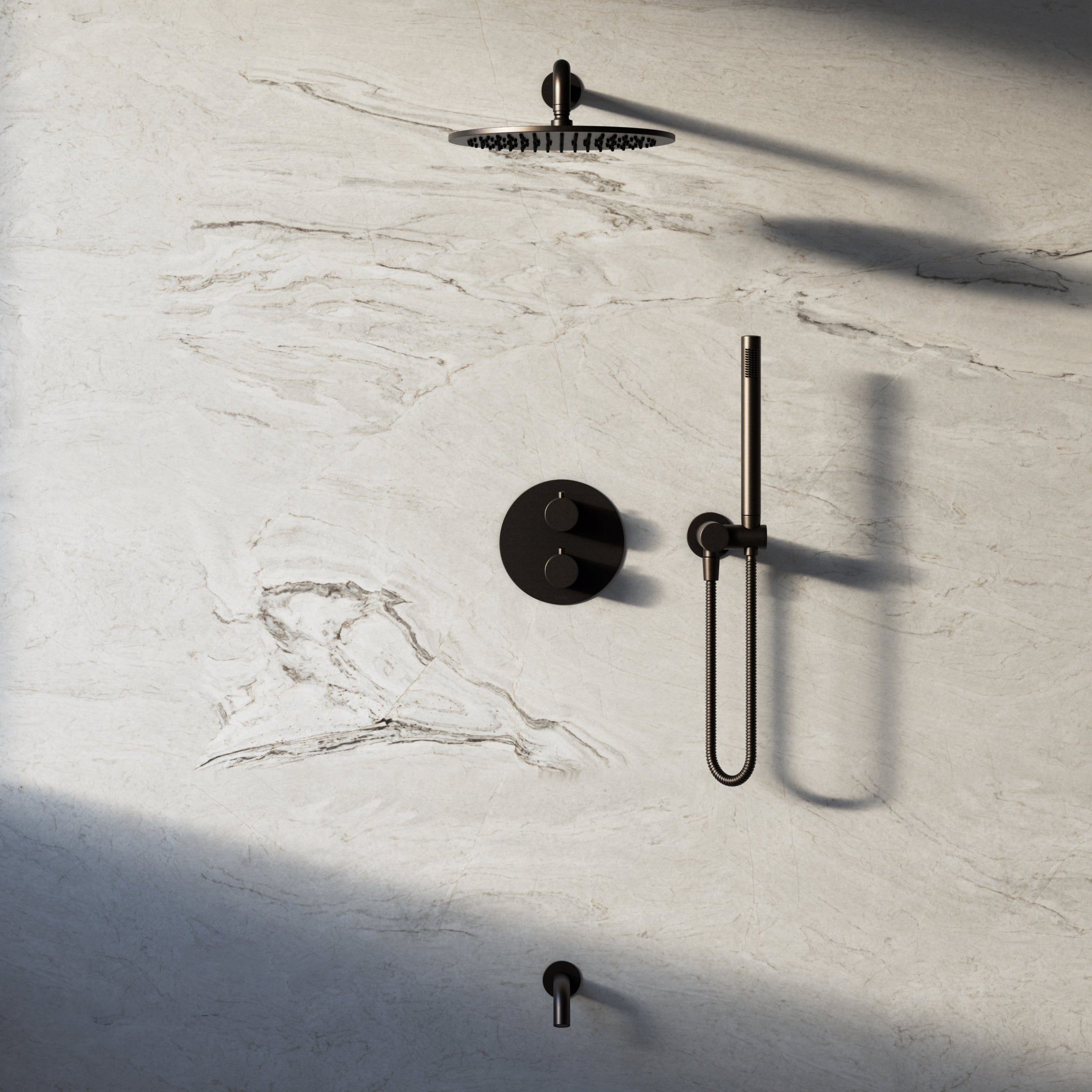 Image of Origin 3-Way Thermostatic Shower Set – Overhead, Angled Hand Shower & Short Spout - Cavari