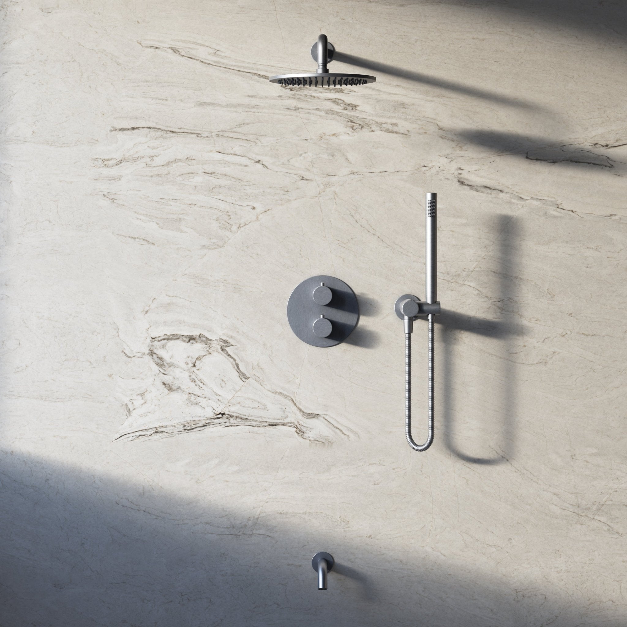 Image of Origin 3-Way Thermostatic Shower Set – Overhead, Angled Hand Shower & Short Spout - Cavari