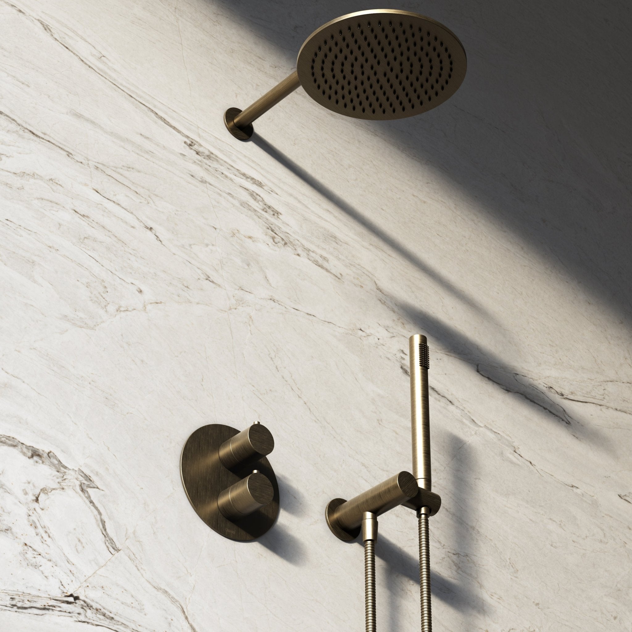 Image of Origin 3-Way Thermostatic Shower Set – Overhead, Angled Hand Shower & Short Spout - Cavari