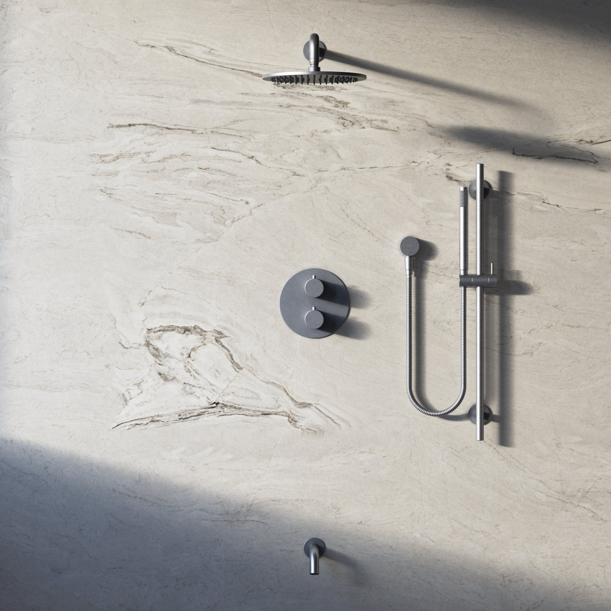 Image of Origin 3-Way Thermostatic Shower Set – Overhead, Slide Rail Hand Shower & Short Spout - Cavari