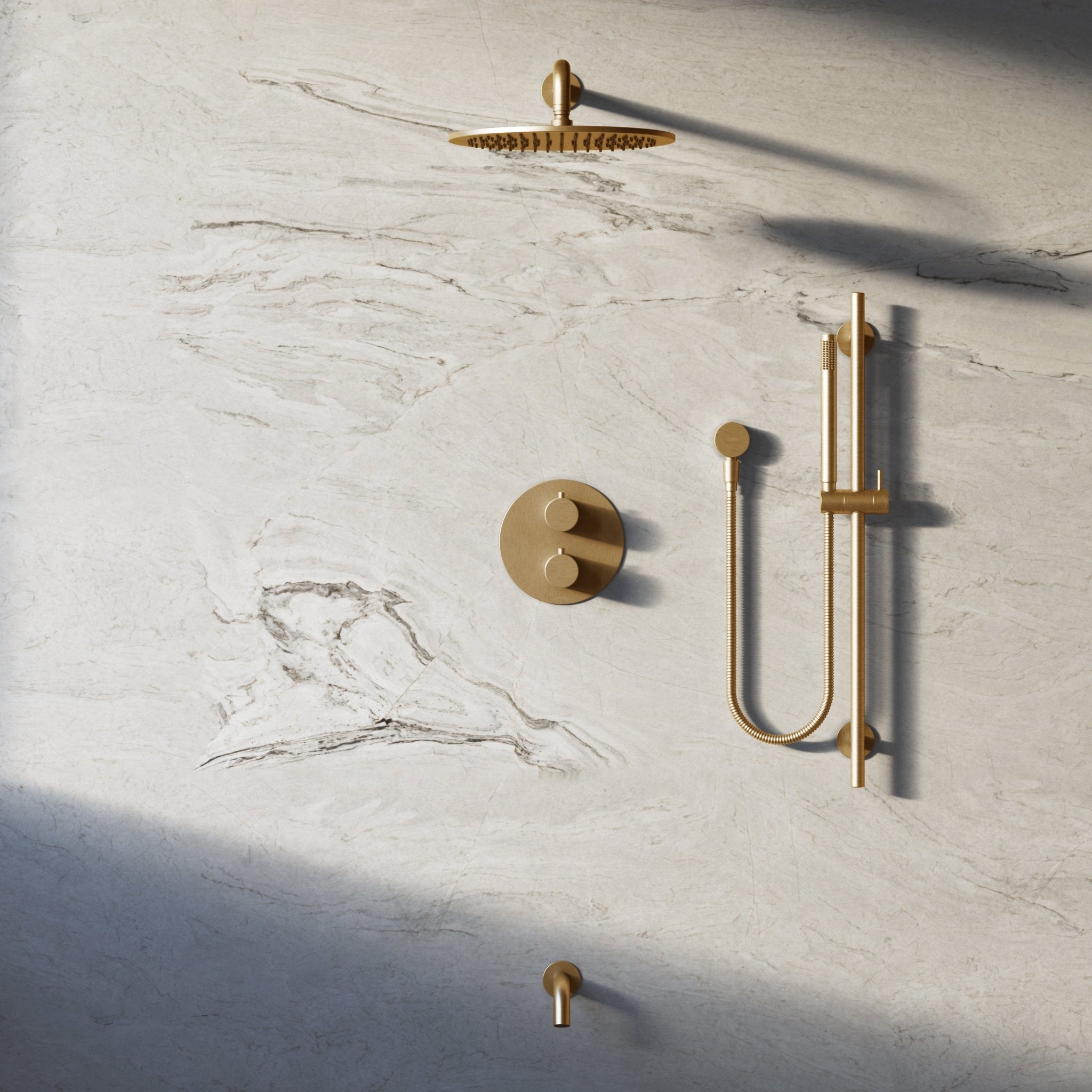 Image of Origin 3-Way Thermostatic Shower Set – Overhead, Slide Rail Hand Shower & Short Spout - Cavari