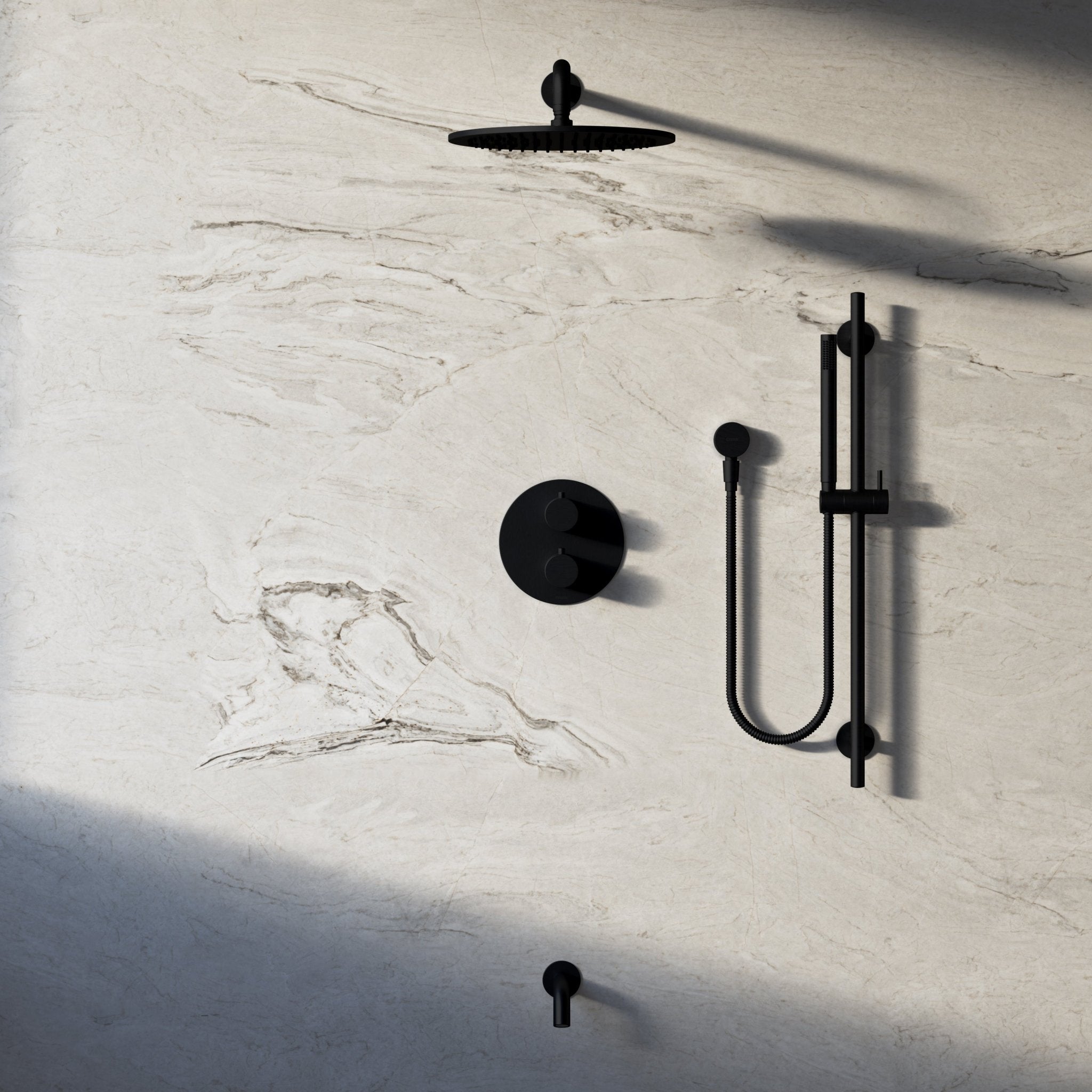 Image of Origin 3-Way Thermostatic Shower Set – Overhead, Slide Rail Hand Shower & Short Spout - Cavari